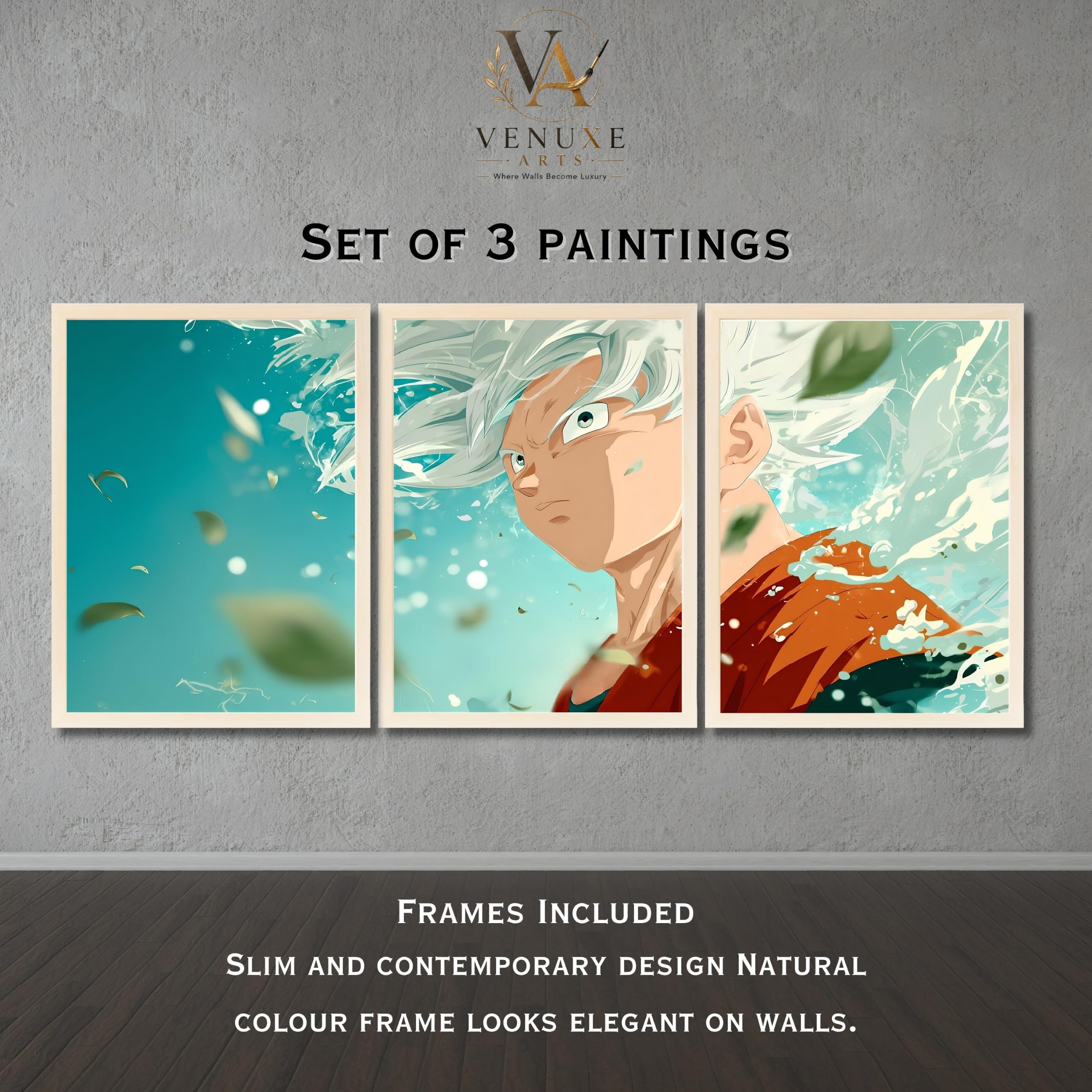 VENUXE ARTS Set Of 3 Anime Characters Wall Framed |Anime Characters Framed Poster for Living Room Bedroom Gaming Room Studio Wall Decor