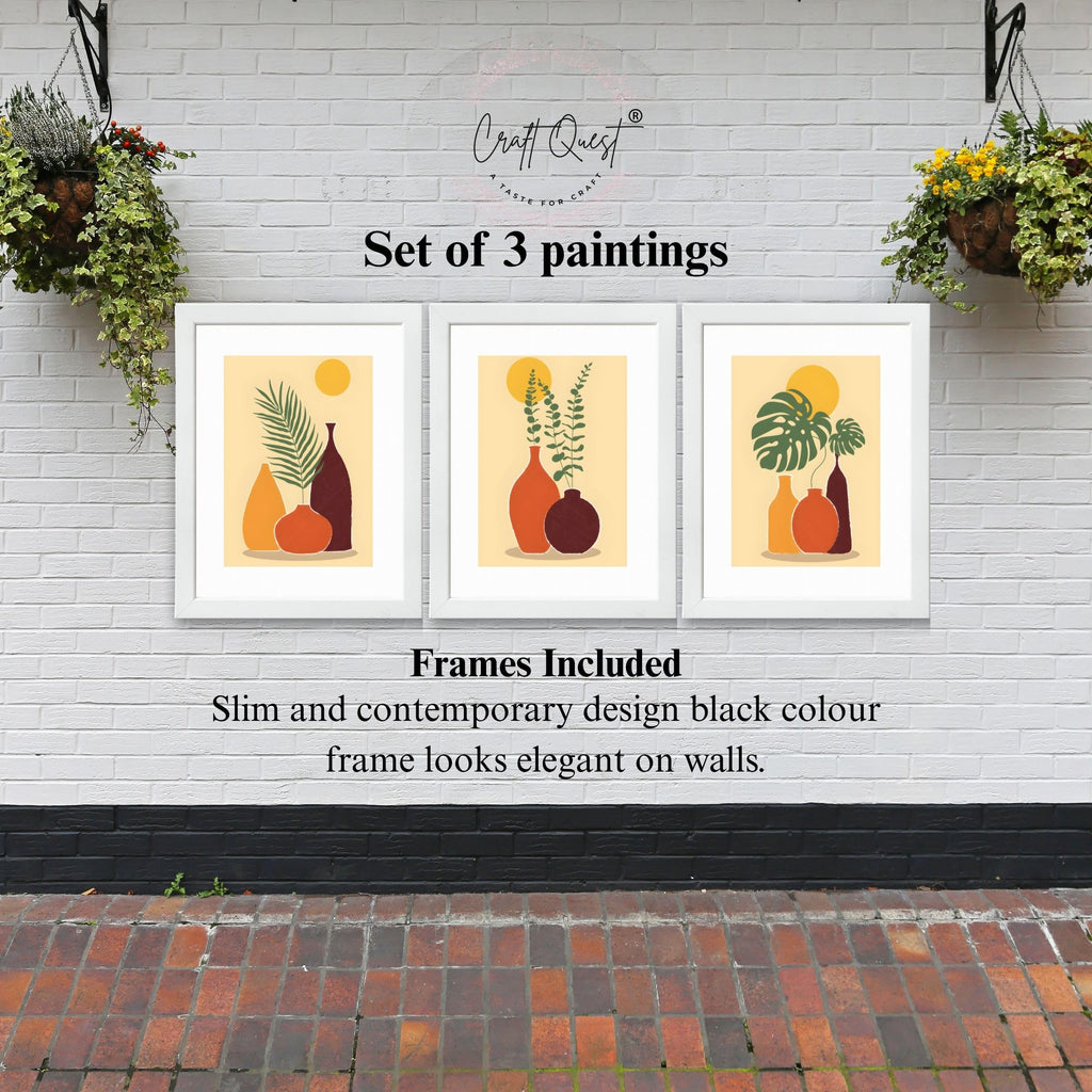 CRAFT QUEST Wall Art Decor Paintings | Set of 3 FLORAL Wall Art Frames for Home Decoration | Ideal for Living Room, Bedroom & Offices