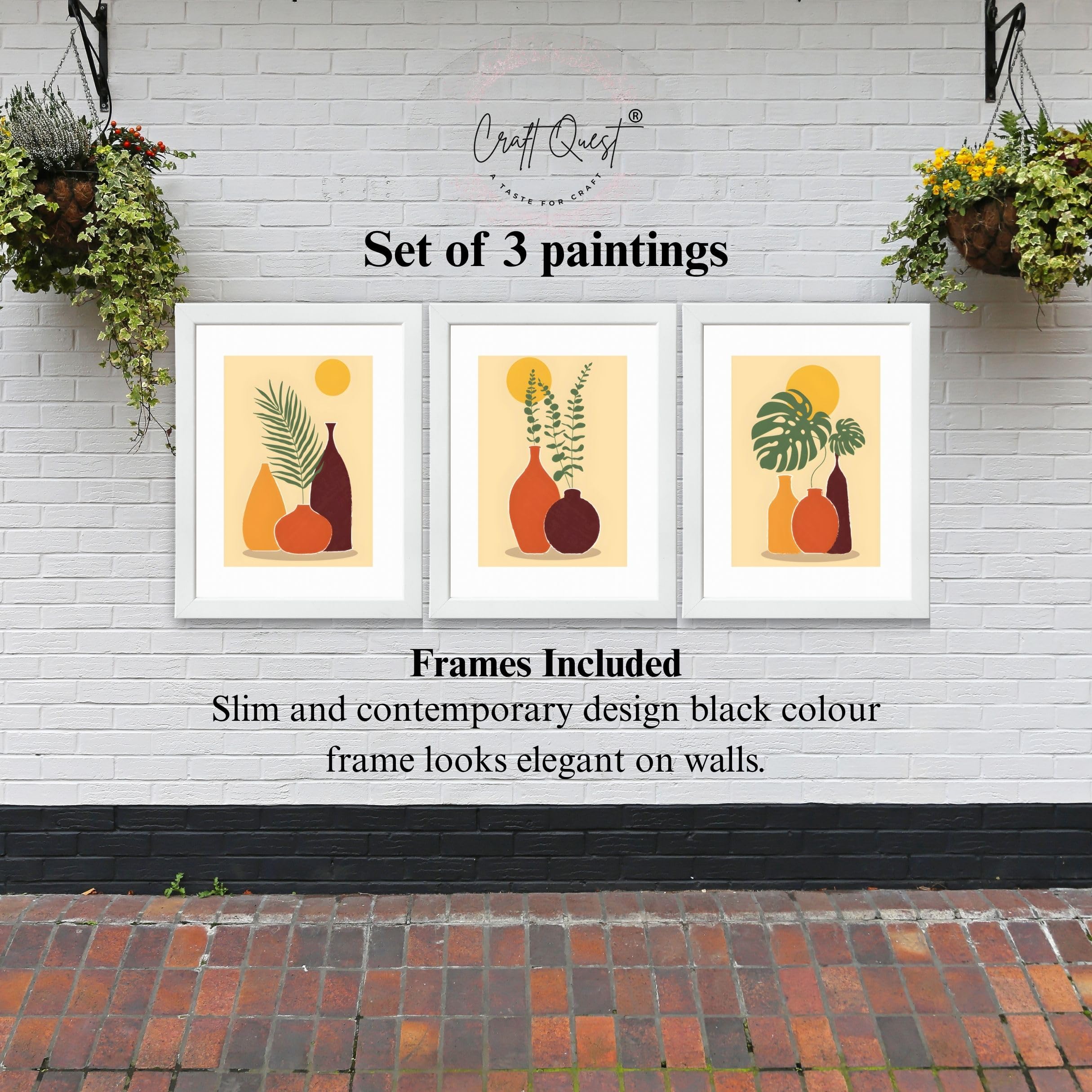 CRAFT QUEST Wall Art Decor Paintings | Set of 3 FLORAL Wall Art Frames for Home Decoration | Ideal for Living Room, Bedroom & Offices