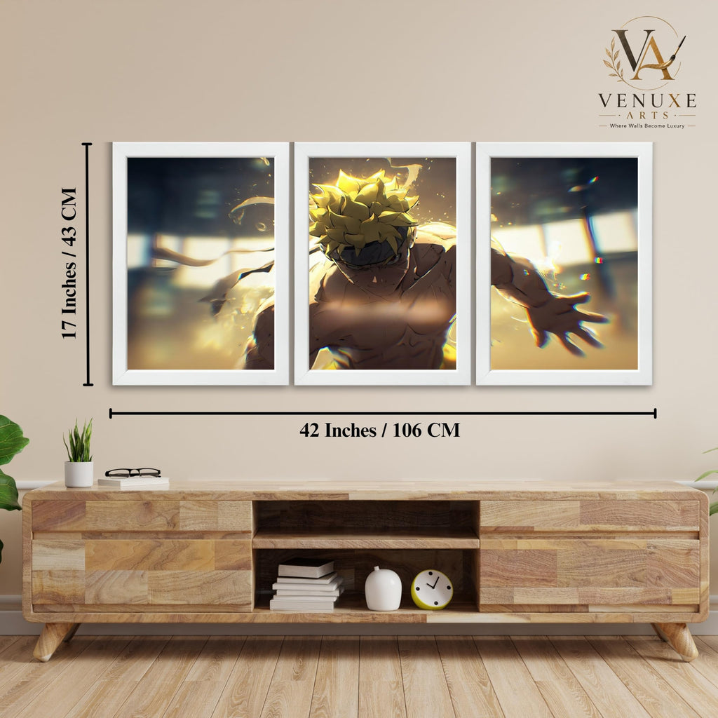 VENUXE ARTS Set Of 3 Anime Characters Wall Framed |Anime Characters Framed Poster for Living Room Bedroom Gaming Room Studio Wall Decor