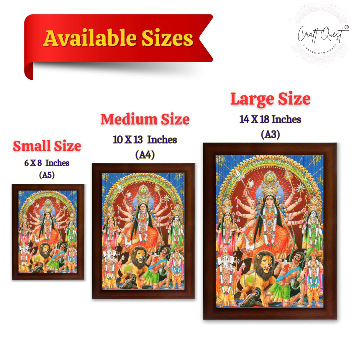 CRAFT QUEST Durga mata Mahishasura Mardini | Mahisasur Mardhini Durga Wall Painting Framed, Goddess Religious Painting