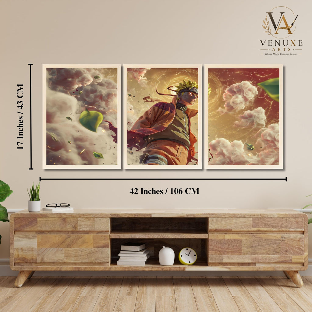 VENUXE ARTS Set Of 3 Anime Characters Wall Framed |Anime Characters Framed Poster for Living Room Bedroom Gaming Room Studio Wall Decor