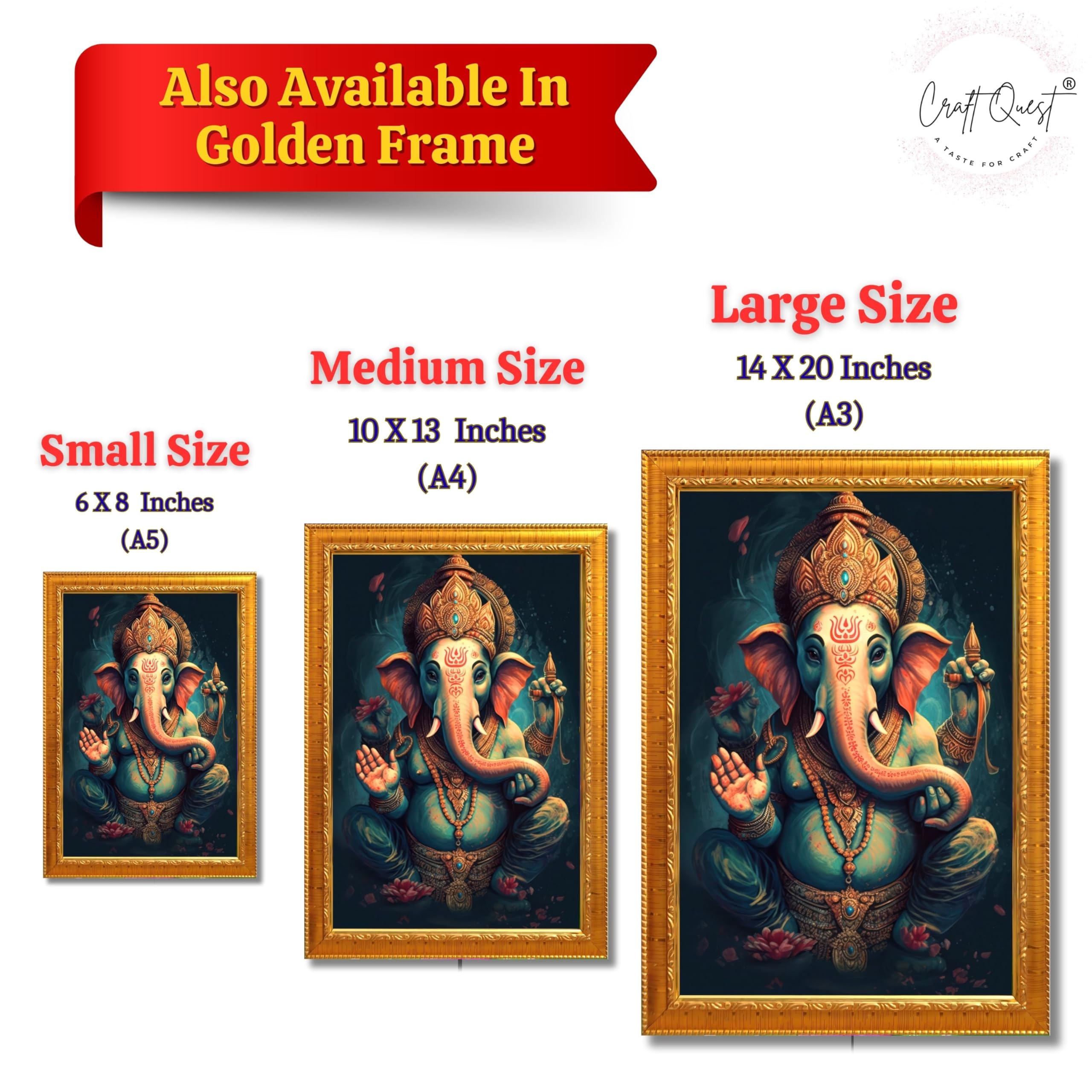 CRAFT QUEST God Ganpati Modern Wall Art Painting With Frame For Pooja, Home and Office Decor Item