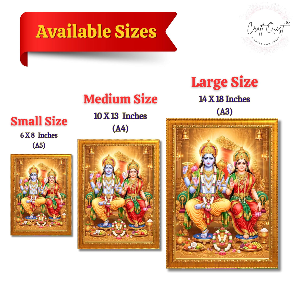 CRAFT QUEST Laxmi Vishnu Dev Lakshmi Devi Laxmi Narayan Ji Wall Painting Framed Home Decor, Religious Photo Frame