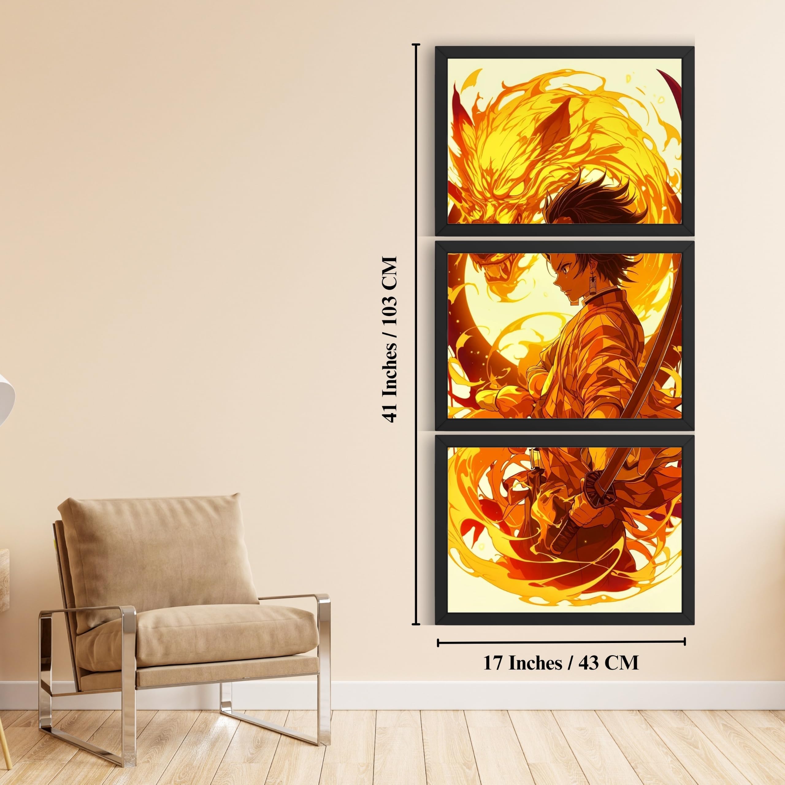 VENUXE ARTS Set Of 3 Anime Characters Wall Framed |Anime Characters Framed Poster for Living Room Bedroom Gaming Room Studio Wall Decor