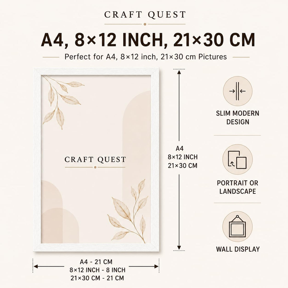 CRAFT QUEST 4X6 Inch Size synthetic Wall Mount Photo frames Single For Home Decoration, Living Room, Office Decoration (Natural, Set of 1)