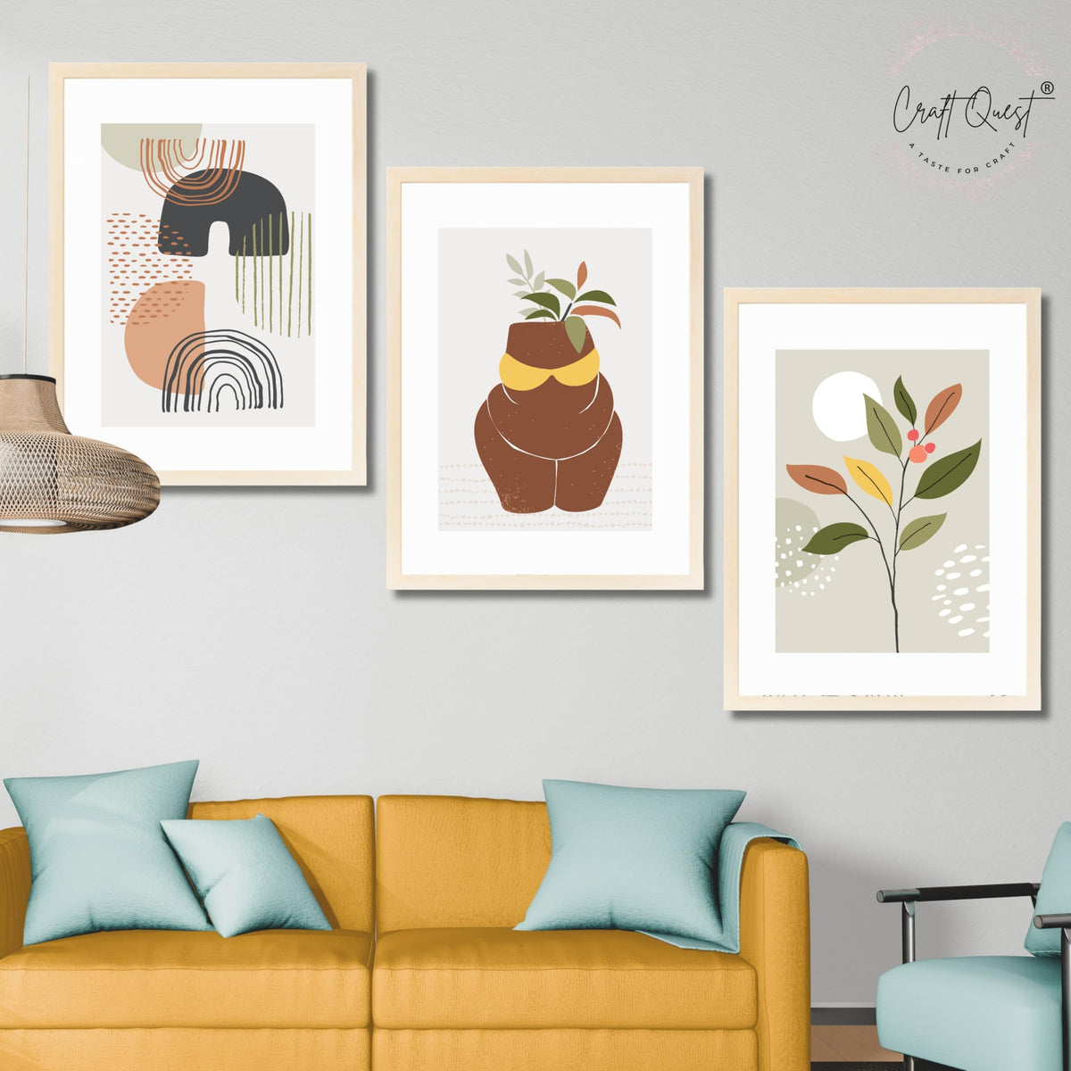 CRAFT QUEST Abstract Minimalist Art Modern Design | Set of 3 Frames for Home Decoration | Ideal for Living Room, Bedroom & Offices