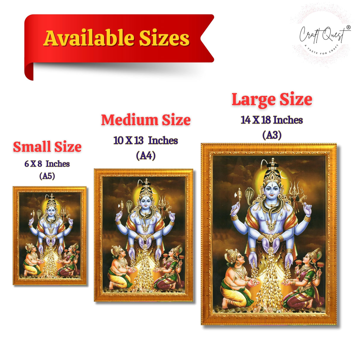 CRAFT QUEST Swarnakarshana Bhairava Swamy With Lakshmi Devi and Kuber Bhagwan Wall Photo Frame | South God Frame for Home, Office, Temple & Gifting