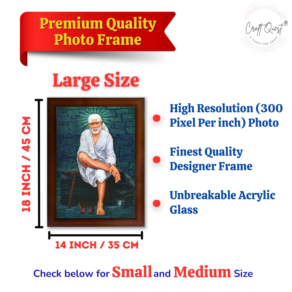 CRAFT QUEST Saibaba Sai Baba Shirdi Sainath Wall Painting Framed Home Décor, Ideal for Home, Office, Temple & Puja Room, Wall Decor