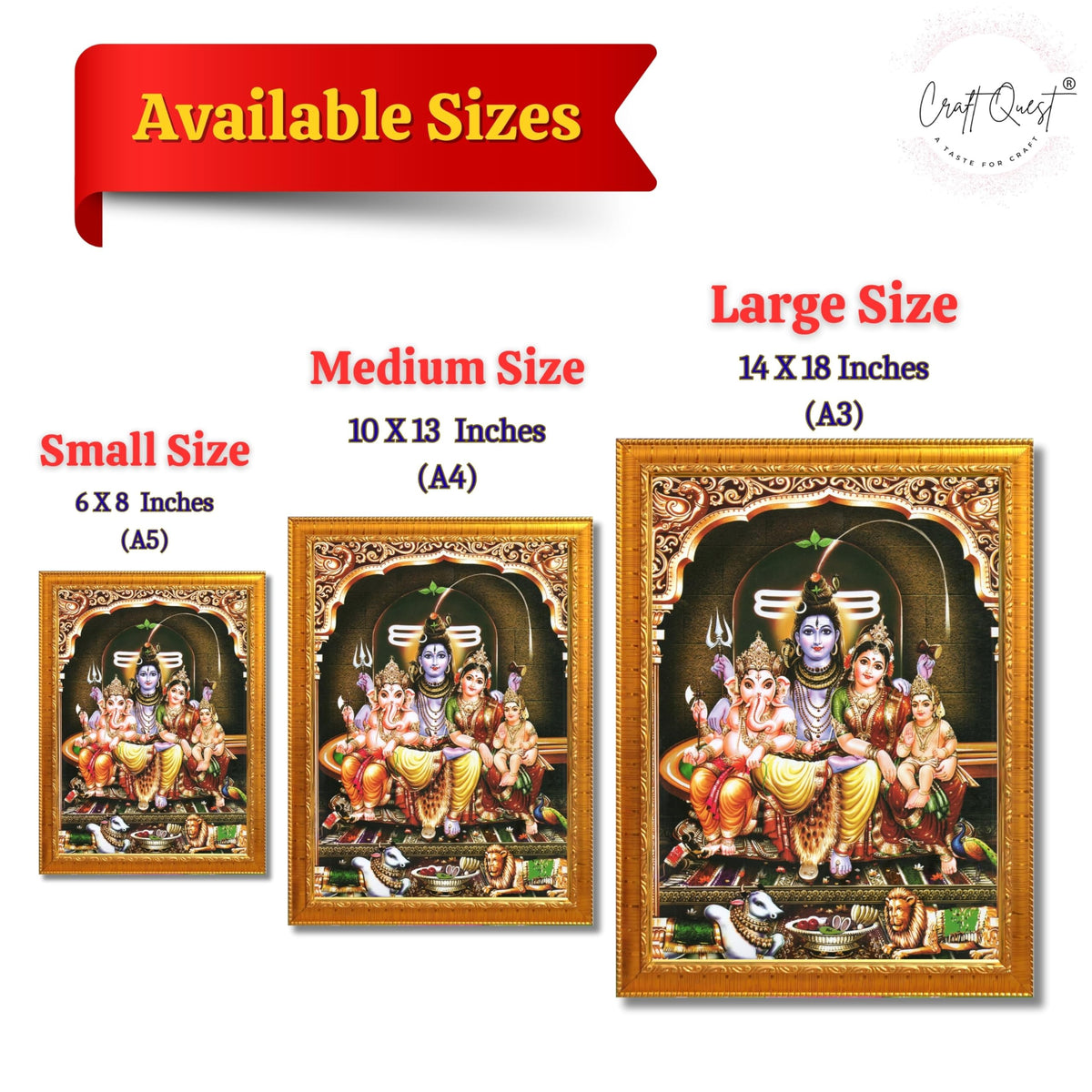 CRAFT QUEST Shiv Parivar Family Photo Frame | Bhole Nath parivar | | Hindu God Spiritual Framed | Ideal for Home, Office, Temple & Puja Room, Wall Decor