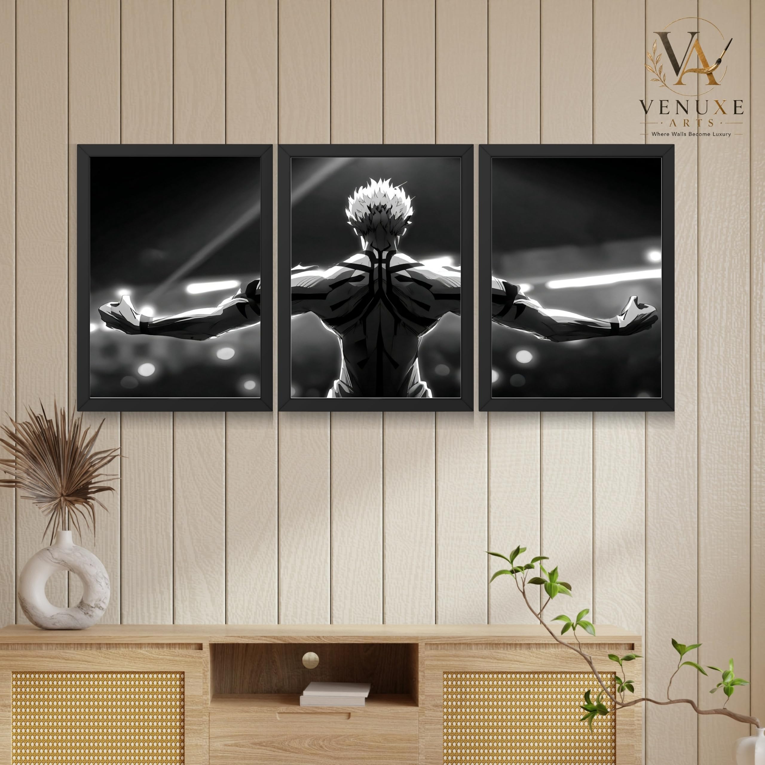 VENUXE ARTS Set Of 3 Anime Characters Wall Framed |Anime Characters Framed Poster for Living Room Bedroom Gaming Room Studio Wall Decor