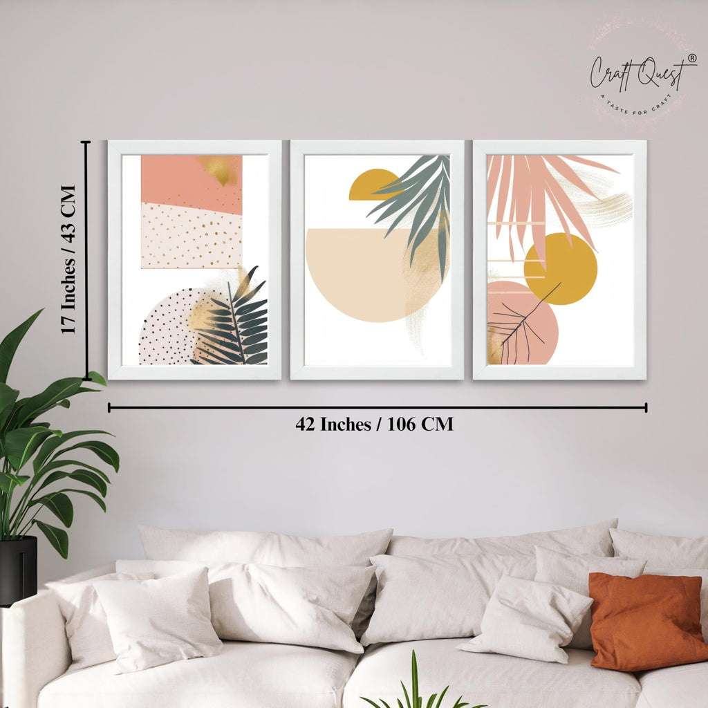CRAFT QUEST SET OF 3 Abstract Paintings Modern Art | Set of 3 Frames for Home Decoration | Ideal for Living Room, Bedroom & Offices