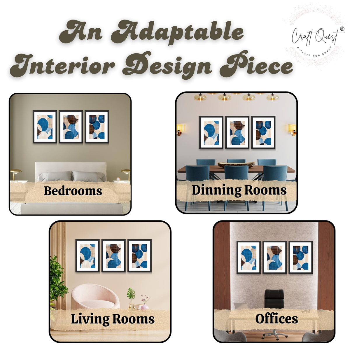 CRAFT QUEST Wall Art Decor Paintings | Set of 3 Abstract Wall Art Frames for Home Decoration | Ideal for Living Room, Bedroom & Office