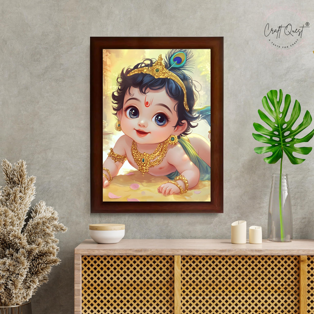 CRAFT QUEST Shri Bal Gopal Painting | Baby Krishna Photo Frame | Walls, Home, Living Room and Home Décor