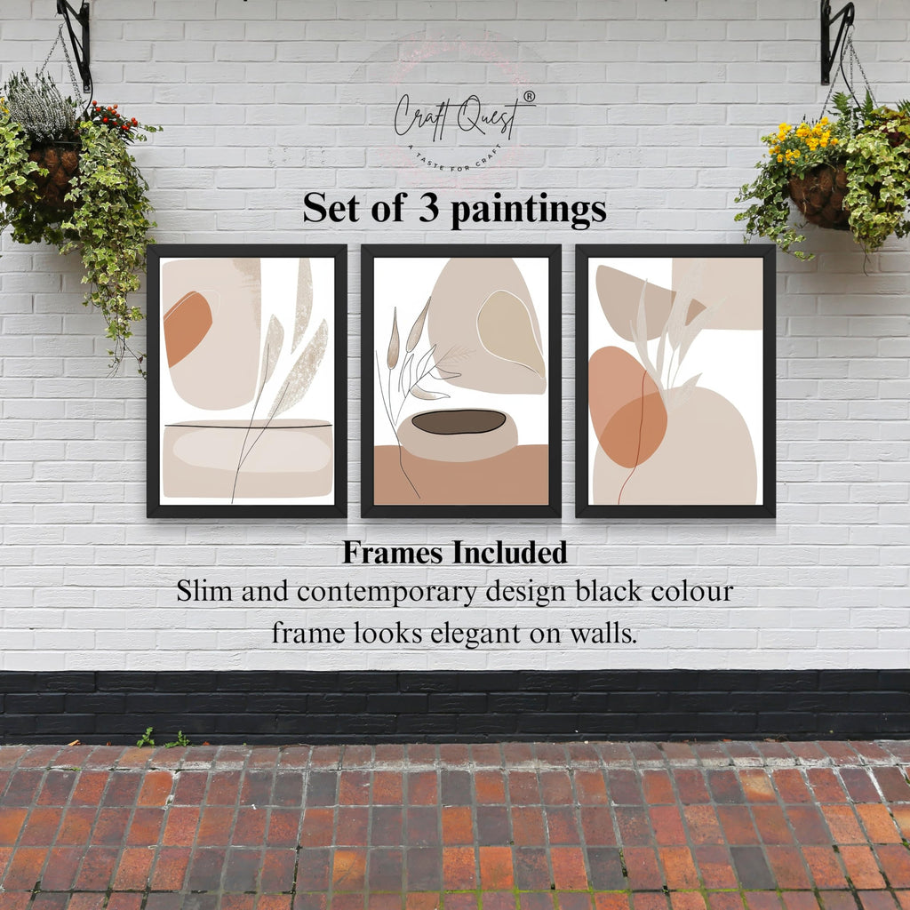 CRAFT QUEST Modern Art White Wall Abstract Wall Art | Set of 3 Frames for Home Decoration | Ideal for Living Room, Bedroom & Offices