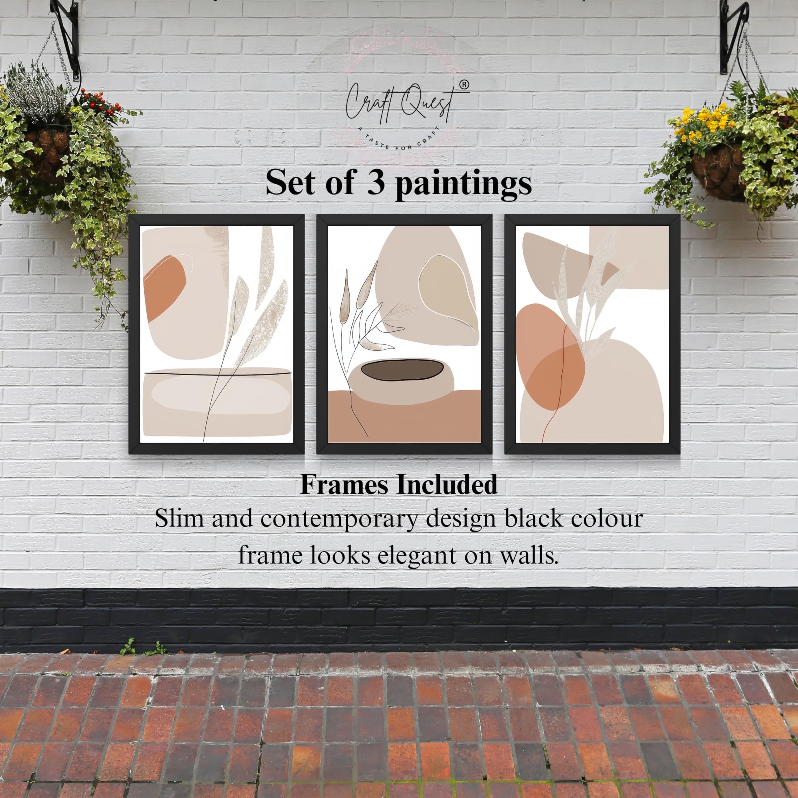 CRAFT QUEST Modern Art White Wall Abstract Wall Art | Set of 3 Frames for Home Decoration | Ideal for Living Room, Bedroom & Offices