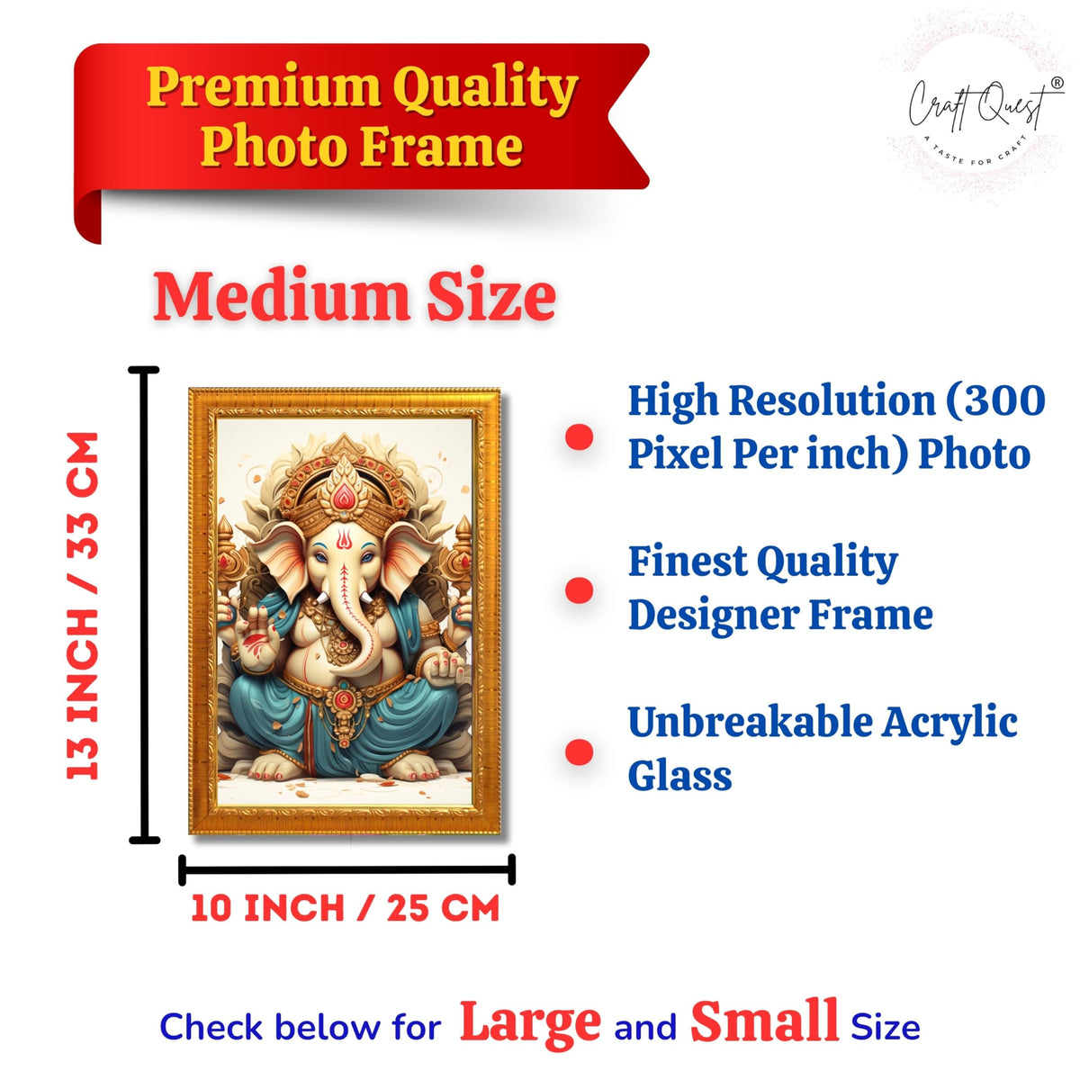 CRAFT QUEST Lord Ganesha Ganesh ji Art Framed Wall Painting With Frame For Home and,Office Décor Items