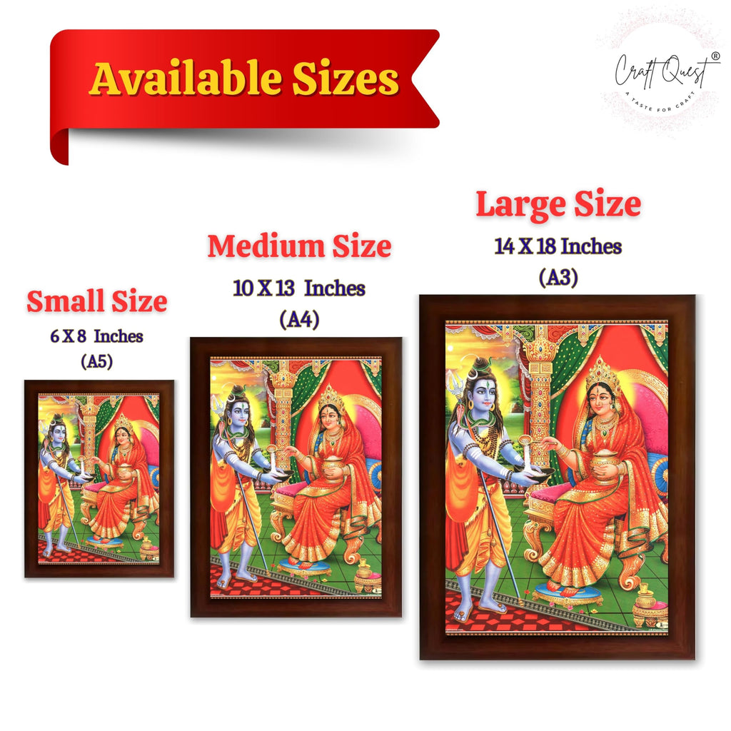 CRAFT QUEST Shiva & Maa Annapurna devi sitting on throne photo frame with with Acrylic glass, for Kitchen Worship