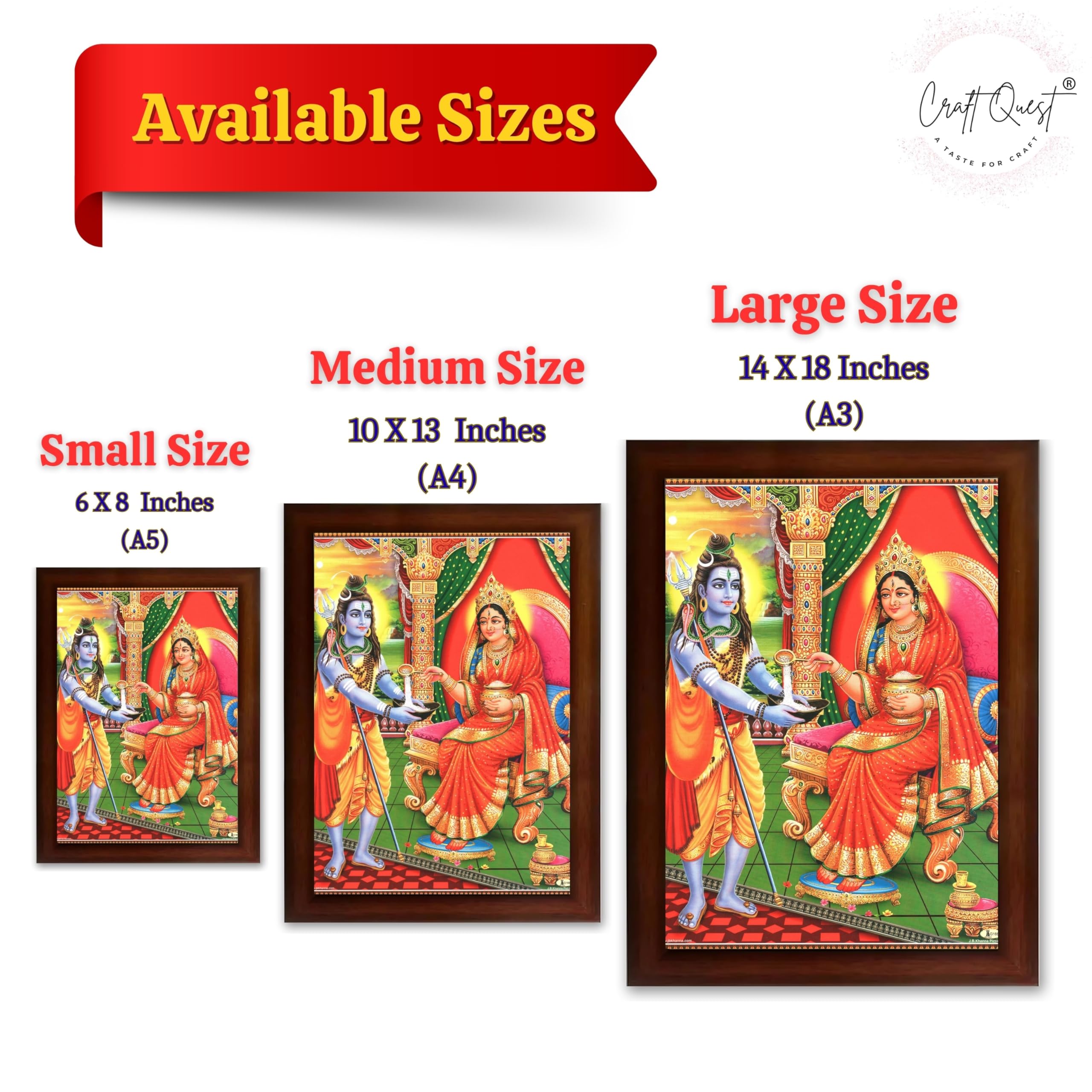 CRAFT QUEST Shiva & Maa Annapurna devi sitting on throne photo frame with with Acrylic glass, for Kitchen Worship