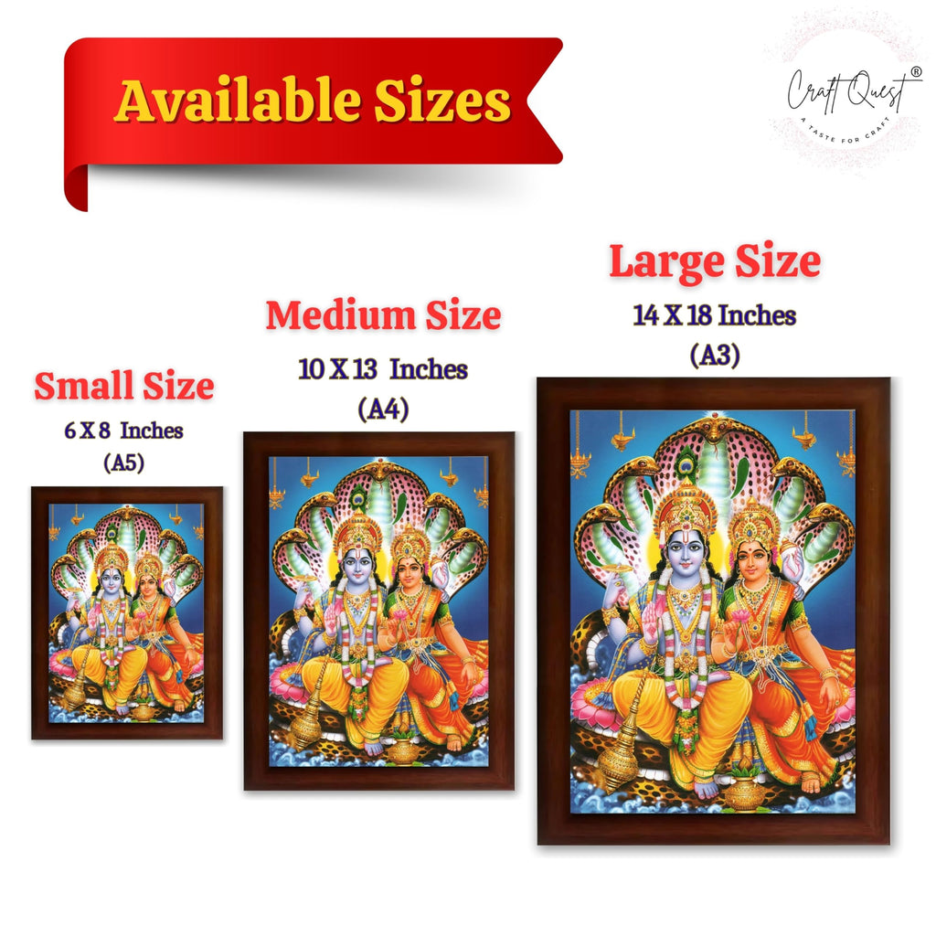 CRAFT QUEST Laxmi Narayan Laxmi Vishnu Dev Lakshmi Devi Ji Wall Painting Framed Home Decor, Religious Photo Frame