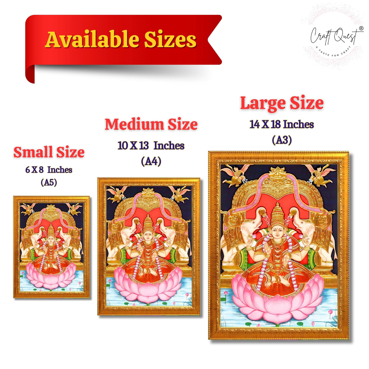 CRAFT QUEST Goddess Lakshmi Maa Vaibhav Laxmi Wall Painting Photo Framed | Acrylic Glass, Lightweight | Ideal for Home, Office, Temple & Puja Room, Wall Decor