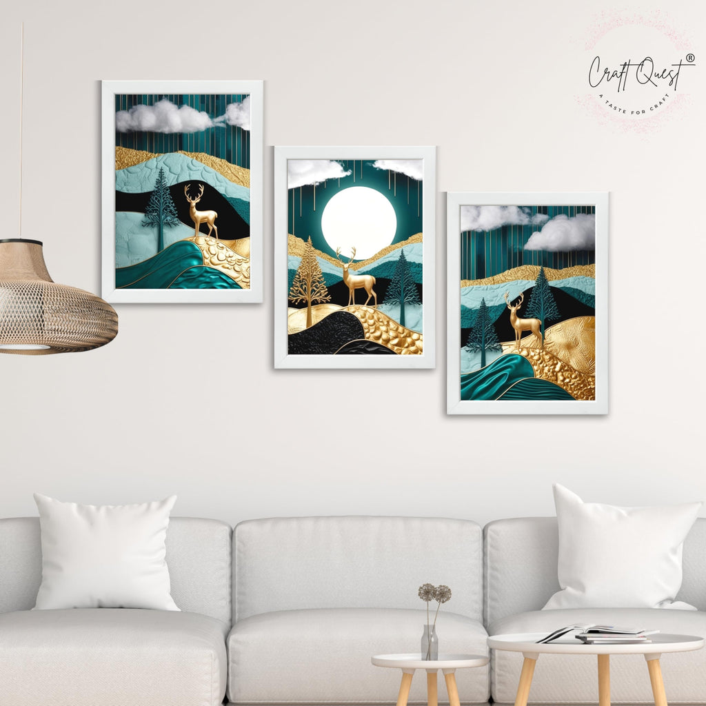 CRAFT QUEST Modern Art Luxury Landscape Wall Art | Set of 3 Frames for Home Decoration | Ideal for Living Room, Bedroom & Offices