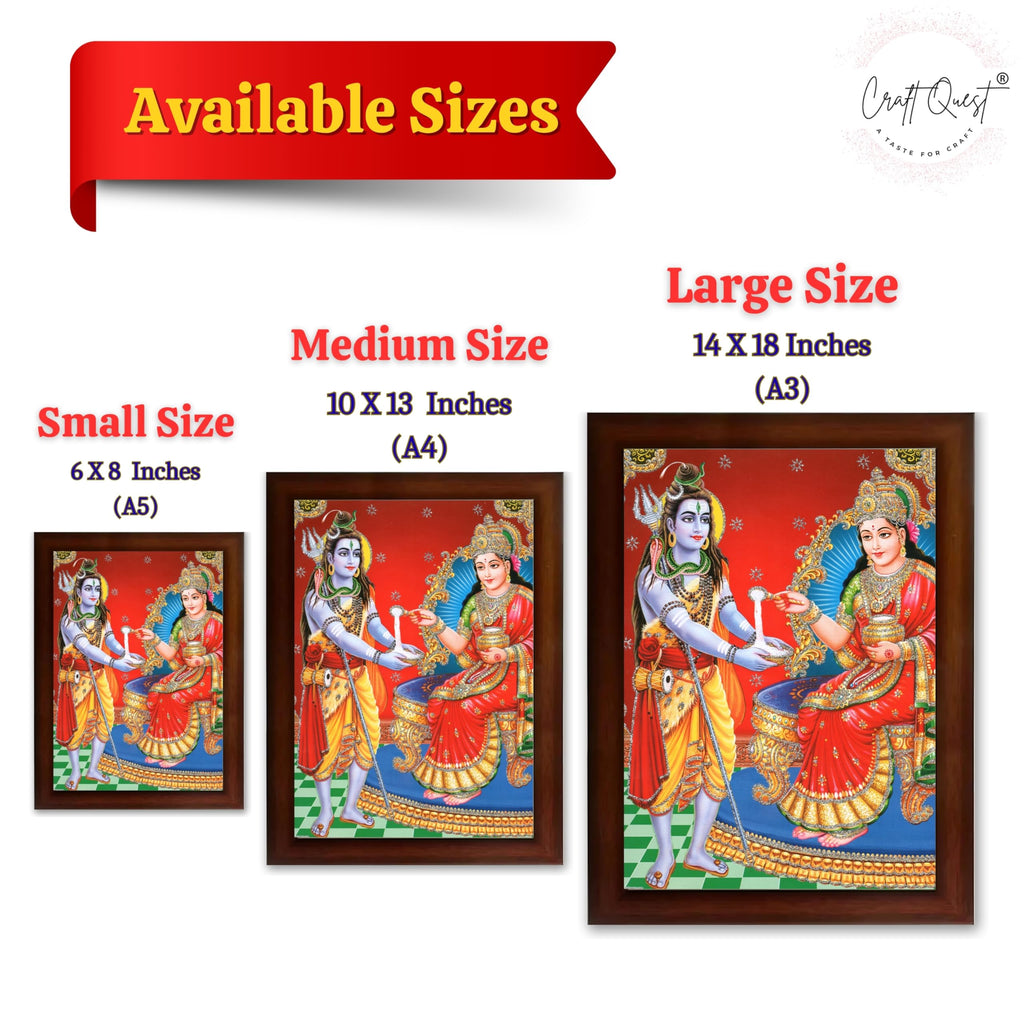 CRAFT QUEST Shiva & Maa Annapurna devi sitting on throne photo frame with Acrylic Glass for Kitchen, Restraunt