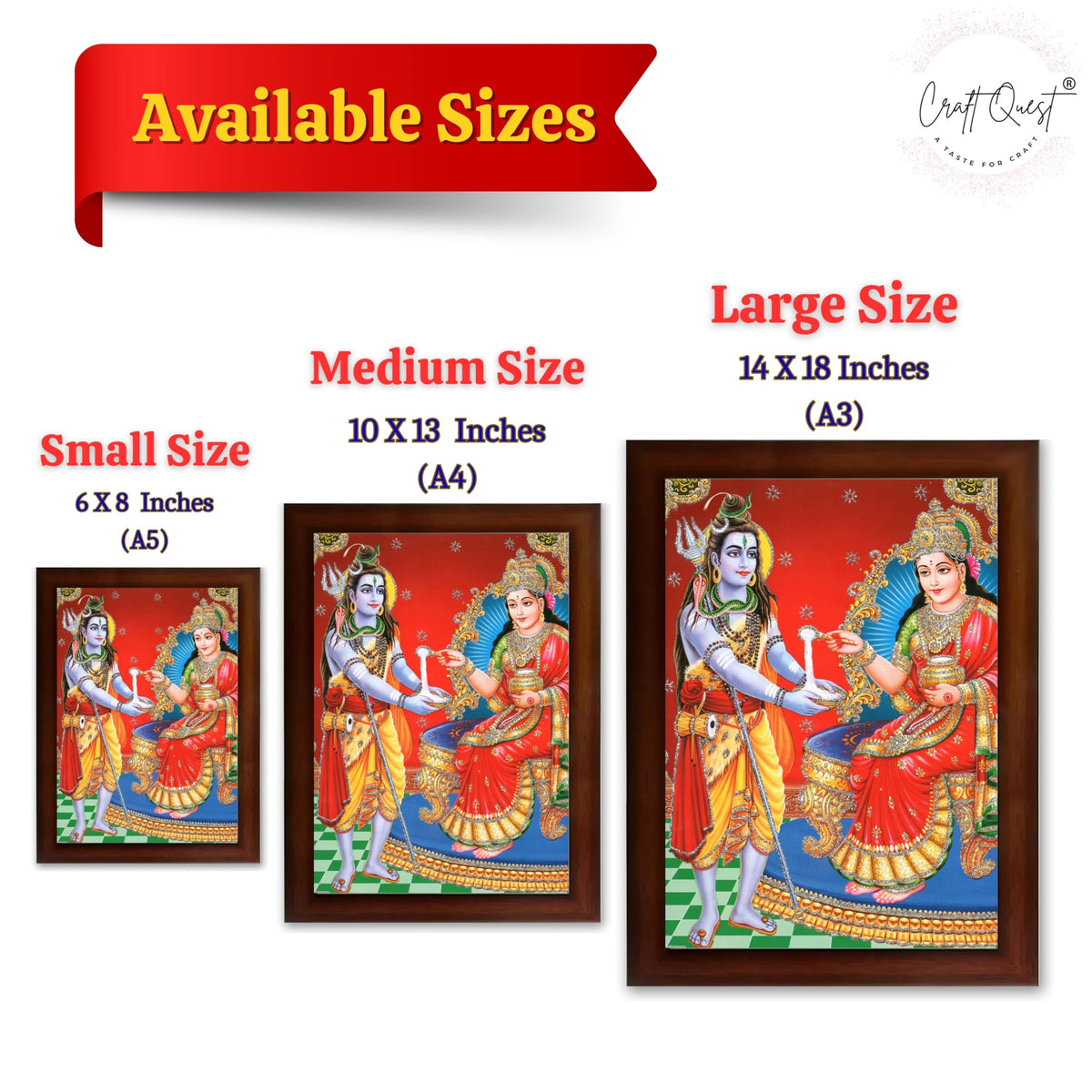 CRAFT QUEST Shiva & Maa Annapurna devi sitting on throne photo frame with Acrylic Glass for Kitchen, Restraunt