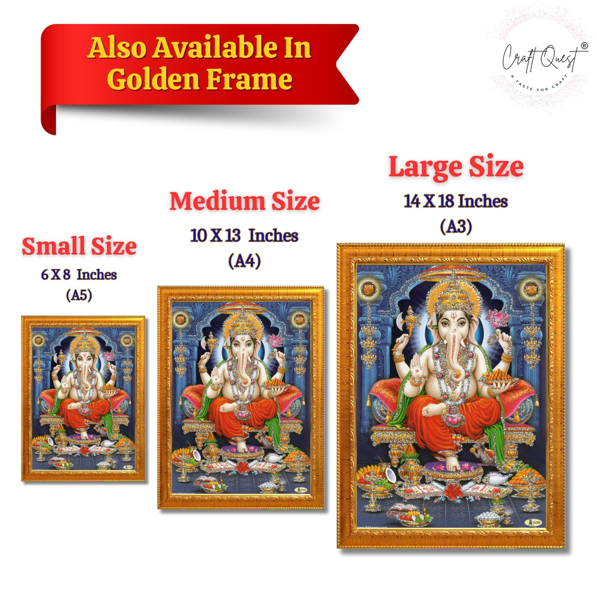 CRAFT QUEST God Ganpati Ganesha Modern Wall Art Painting With Frame For Pooja, Home and Office Decor Item