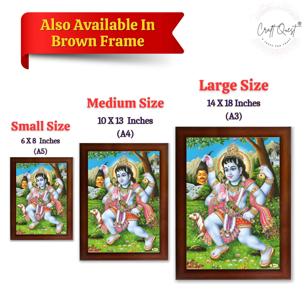 CRAFT QUEST Kaal Bhairav/Lord Bhairava/Bhairon Baba/Bhairavnath/Batuk Bhairav Religious Photo Frame & Acrylic Sheet Glass