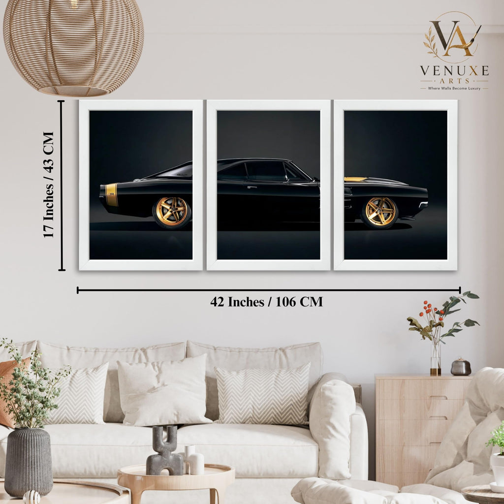 VENUXE ARTS Set Of 3 Big Sports Cars Framed Posters Gift Items for Boys Room Wall Decoration Bedroom Living Room Office Studio Décor | Car Poster Frame for Wall Décor