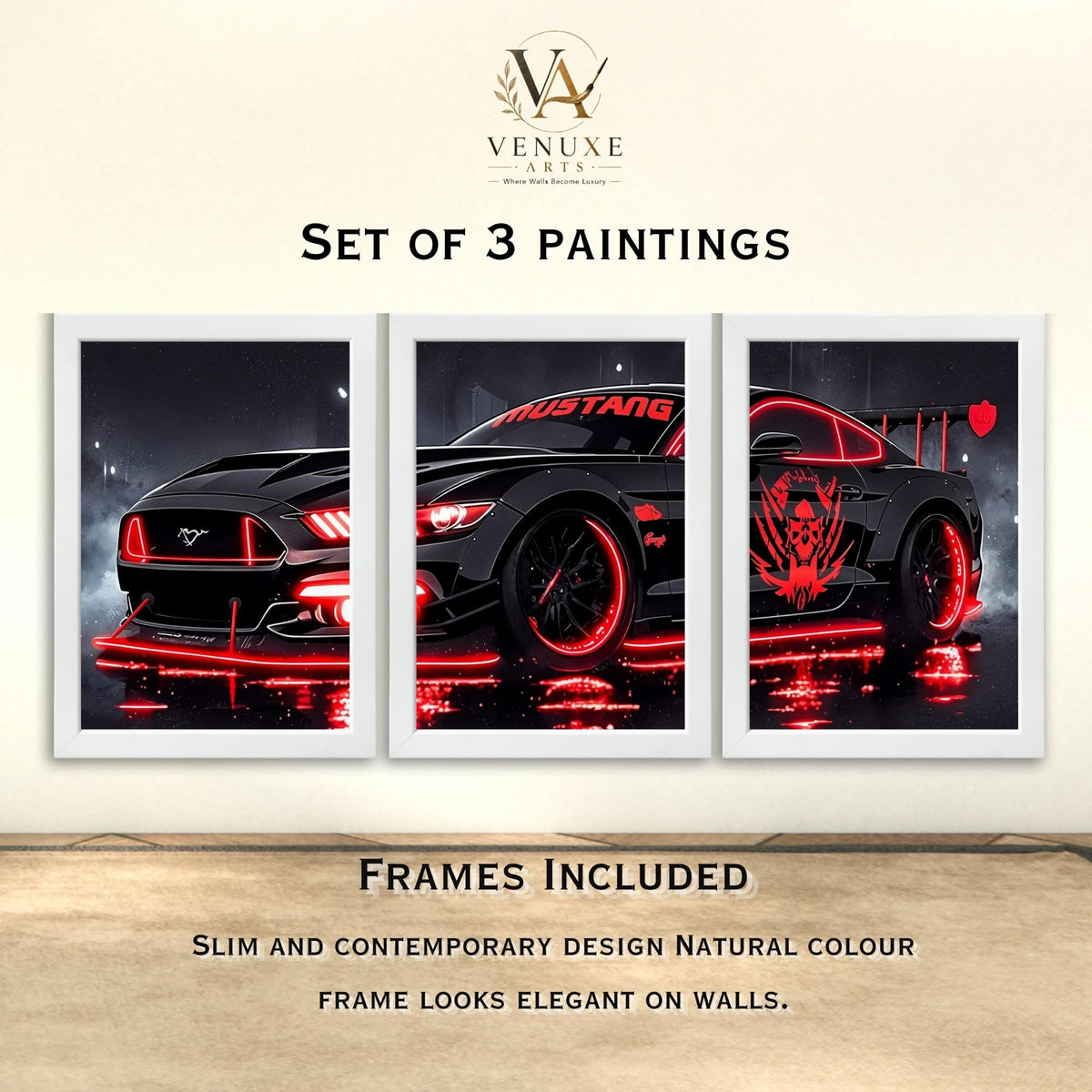 VENUXE ARTS Set Of 3 Big Sports Cars Framed Posters Gift Items for Boys Room Wall Decoration Bedroom Living Room Office Studio Décor | Car Poster Frame for Wall Décor