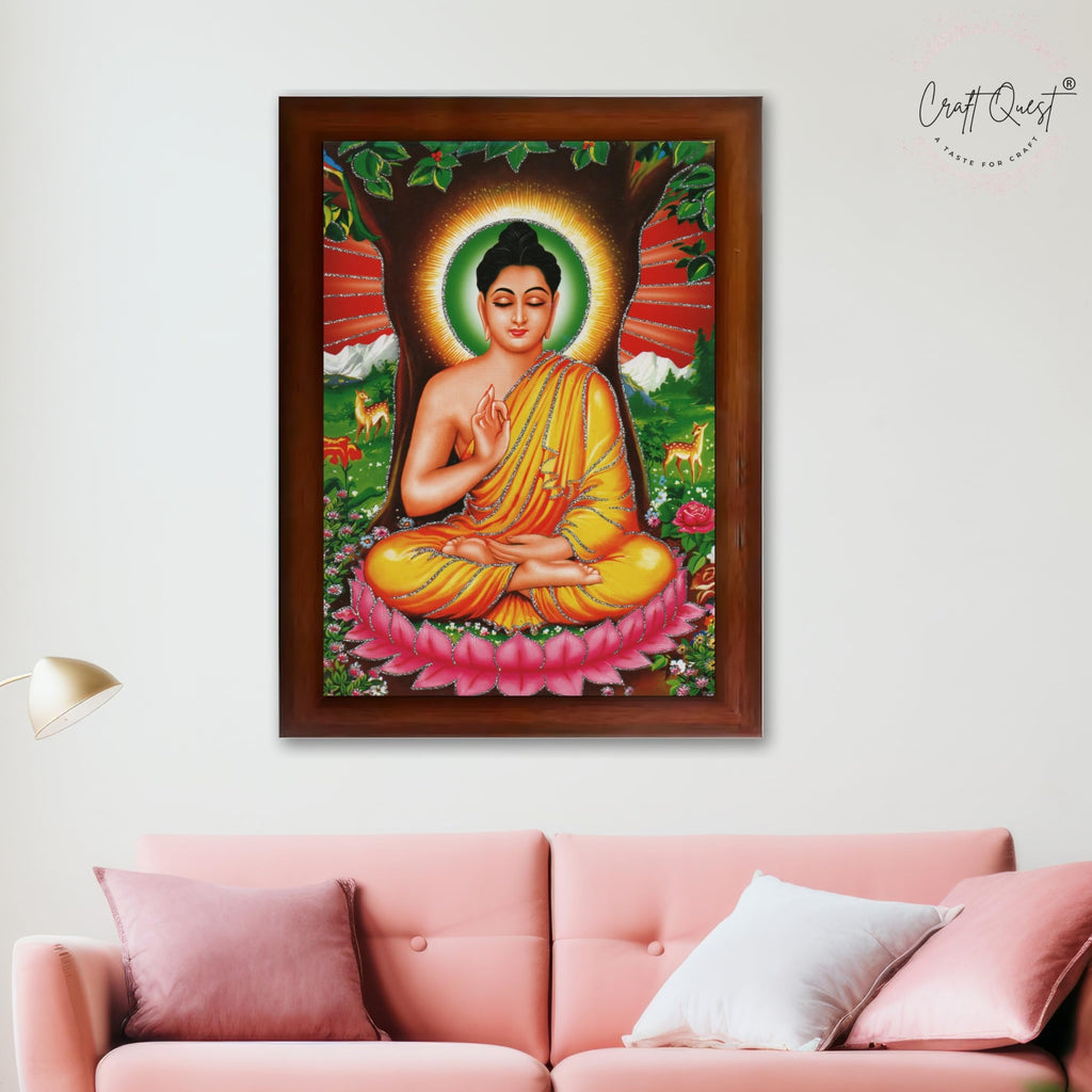 CRAFT QUEST Lord Buddha Photo Frame | Premium HD Spiritual Wall Frame | Peaceful Gautam Buddha Picture for Home Decor, Meditation