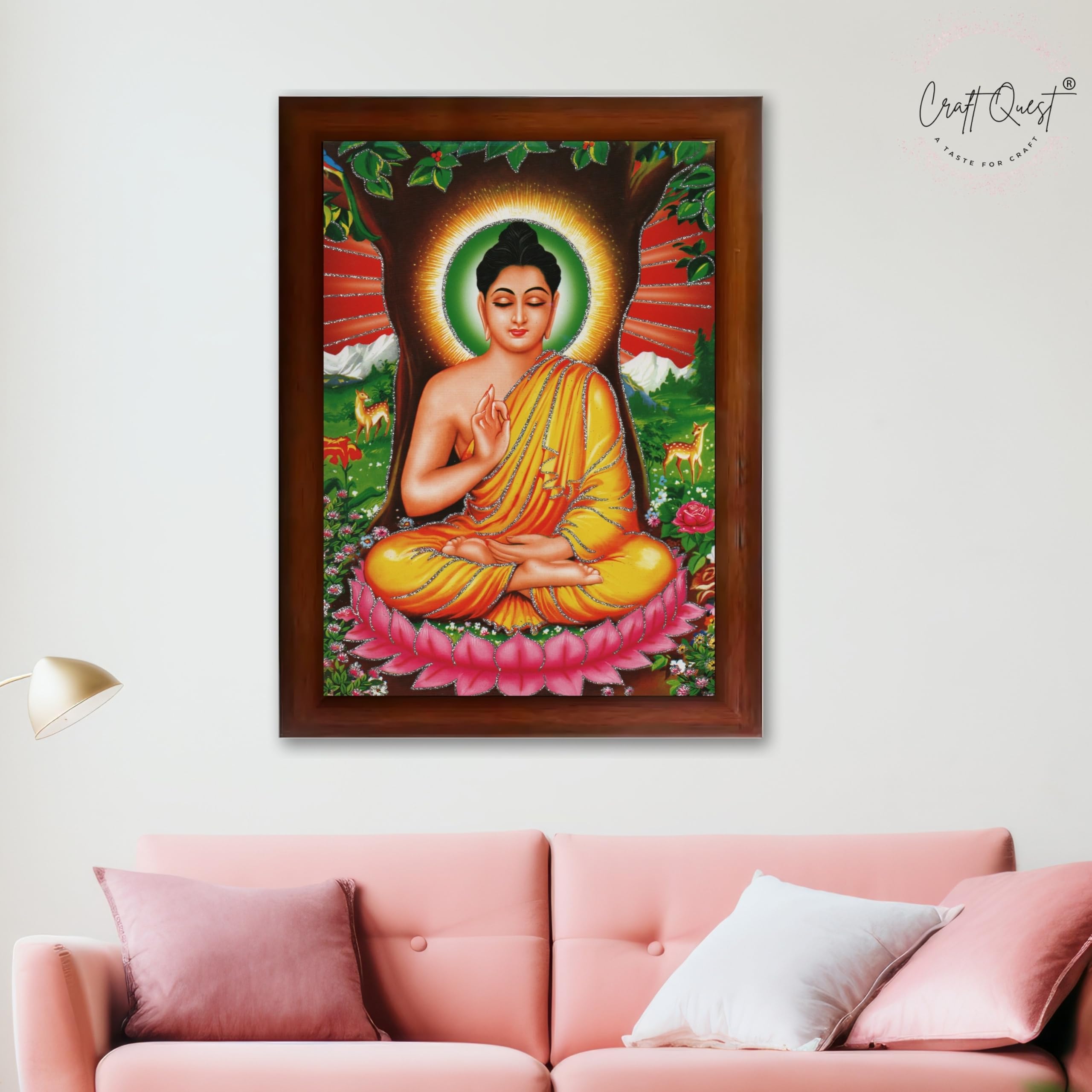 CRAFT QUEST Lord Buddha Photo Frame | Premium HD Spiritual Wall Frame | Peaceful Gautam Buddha Picture for Home Decor, Meditation