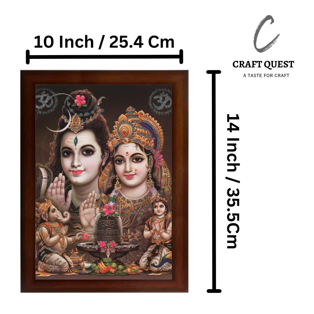 CRAFT QUEST Shiv Parivar (Shiv Shankar, Maa Parvati, Ganesh and Kartikey) Religious Wood Photo Frame Sparkle Coated for Pooja (Multicolour, 14 X 10 inch)
