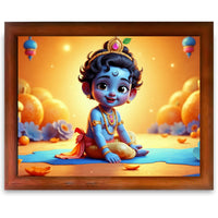 CRAFT QUEST Baby Krishna Photo Frame | Shri Bal Gopal Painting | Krishna Photo Frames for Walls, Home, Living Room and Home Décor