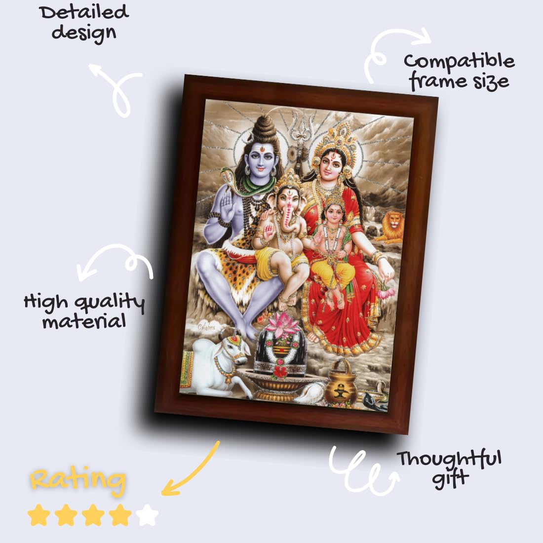 CRAFT QUEST Shiv Parivar (Shiv Shankar, Maa Parvati, Ganesh and Kartikey) Religious Sparkle Coated,Synthetic, Photo Frame for Pooja (14 X 10 inch, Multicolour)