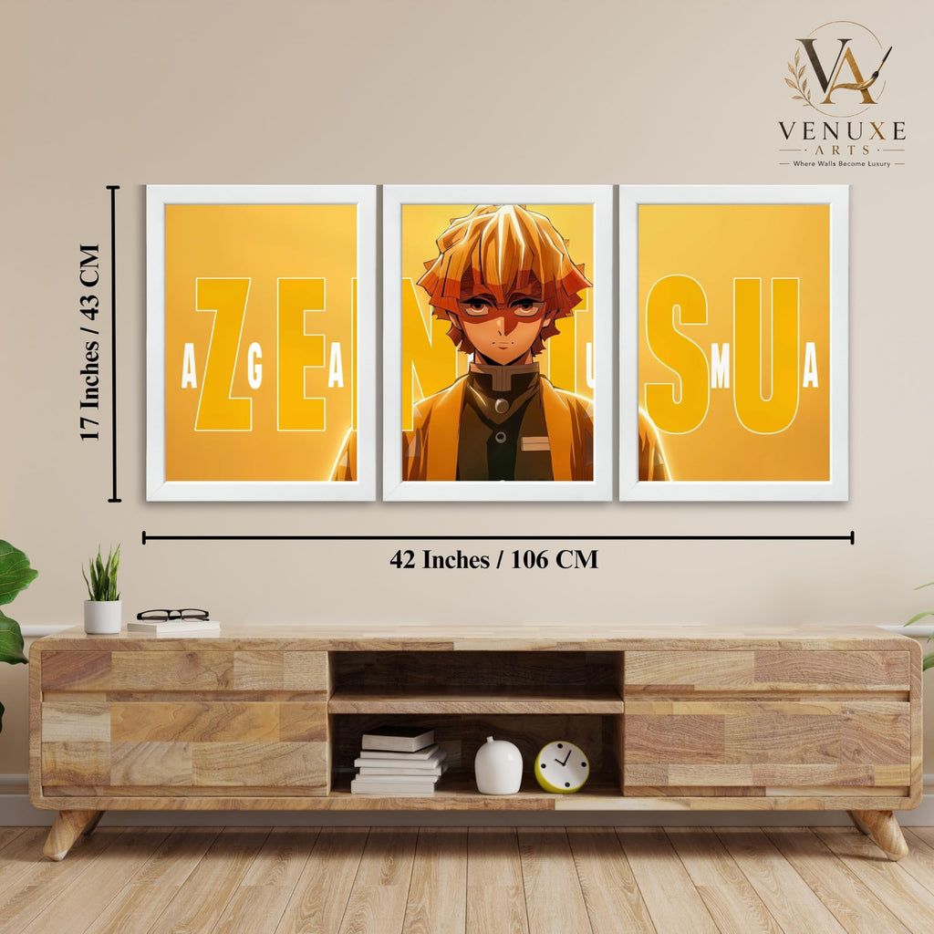 VENUXE ARTS Set Of 3 Anime Characters Wall Framed |Anime Characters Framed Poster for Living Room Bedroom Gaming Room Studio Wall Decor