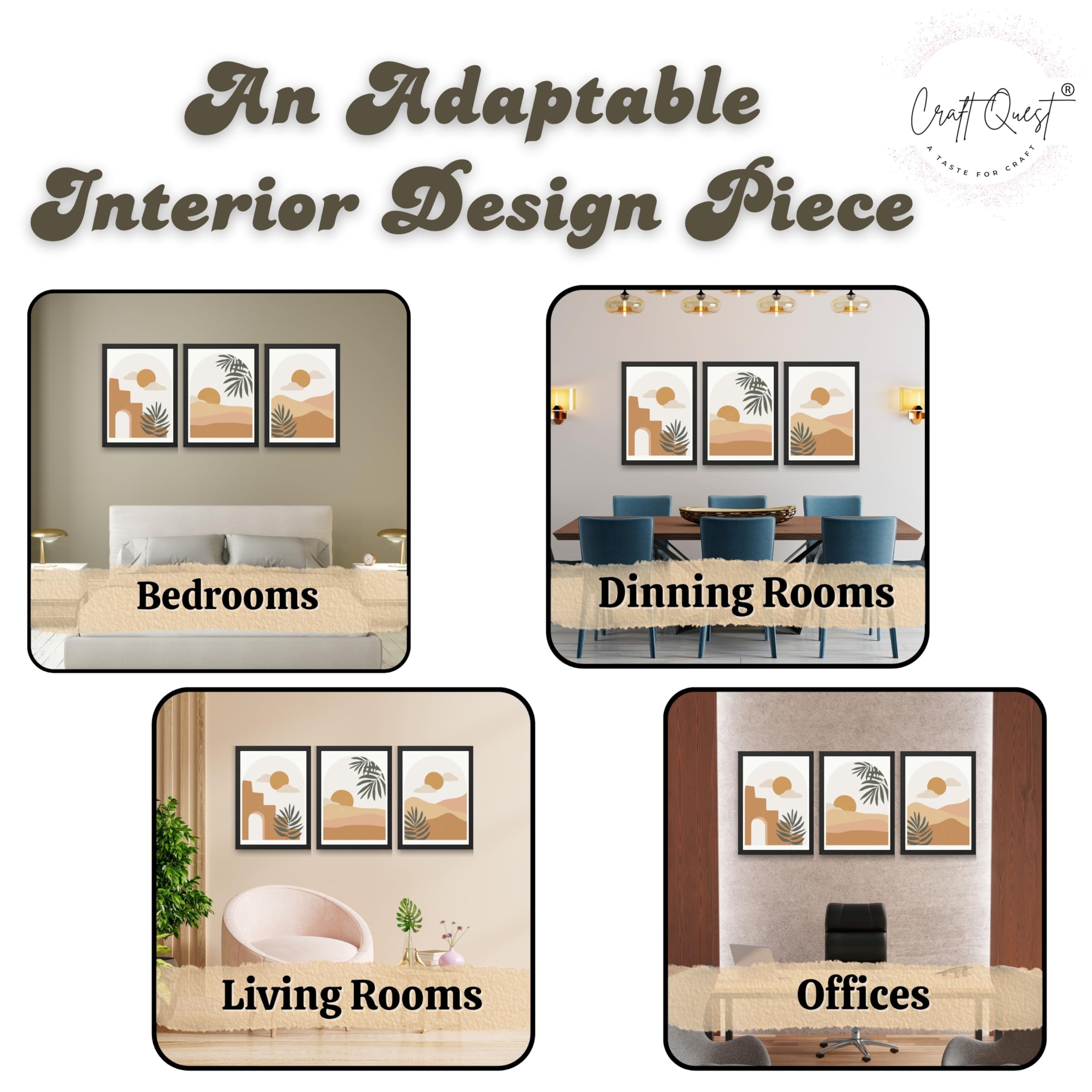 CRAFT QUEST Wall Art Decor Painting | Set of 3 Abstract Wall Art Frames for Home Decoration | Ideal for Living Room, Bedrooms & Offices