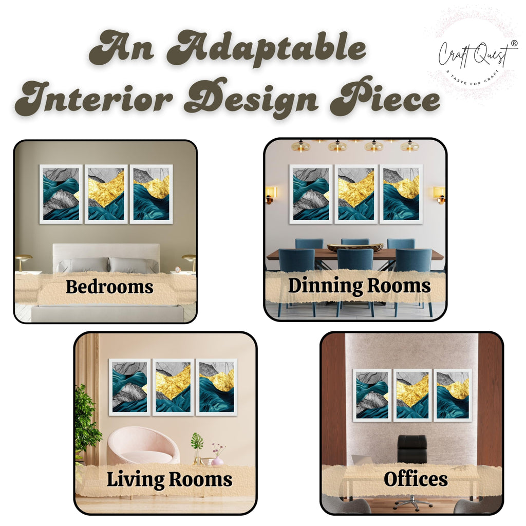 CRAFT QUEST Modern Art Abstract Golden Fashion Wall Art | Set of 3 Frames for Home Decoration | Ideal for Living Room, Bedroom & Offices