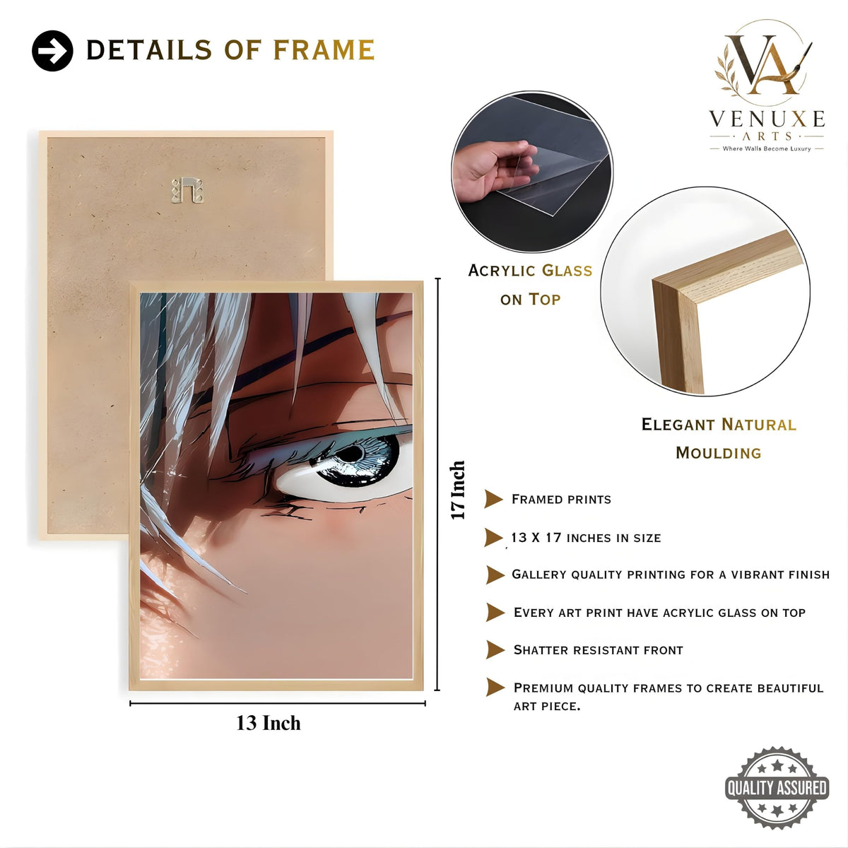 VENUXE ARTS Set Of 3 Anime Characters Wall Framed |Anime Characters Framed Poster for Living Room Bedroom Gaming Room Studio Wall Decor