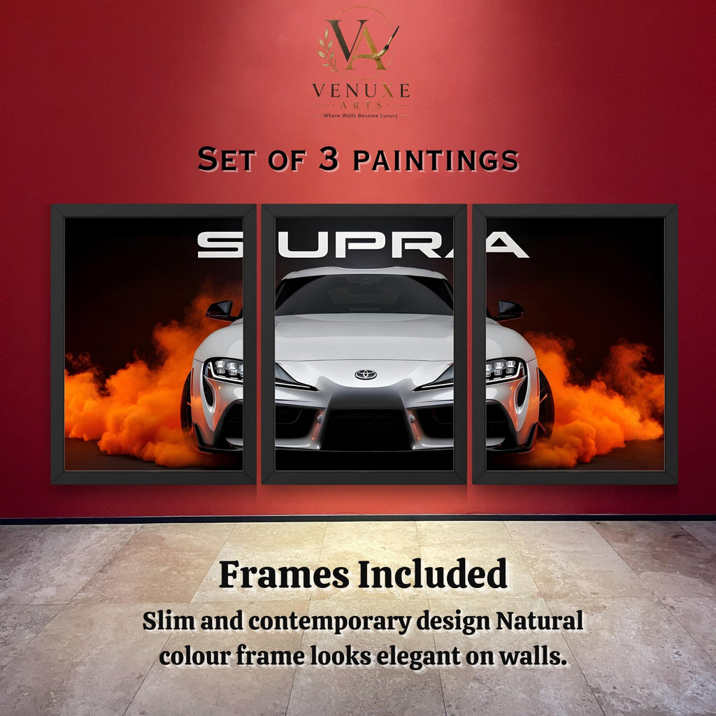 VENUXE ARTS Set Of 3 Big Sports Cars Framed Posters Gift Items for Boys Room Wall Decoration Bedroom Living Room Office Studio Décor | Car Poster Frame for Wall Décor