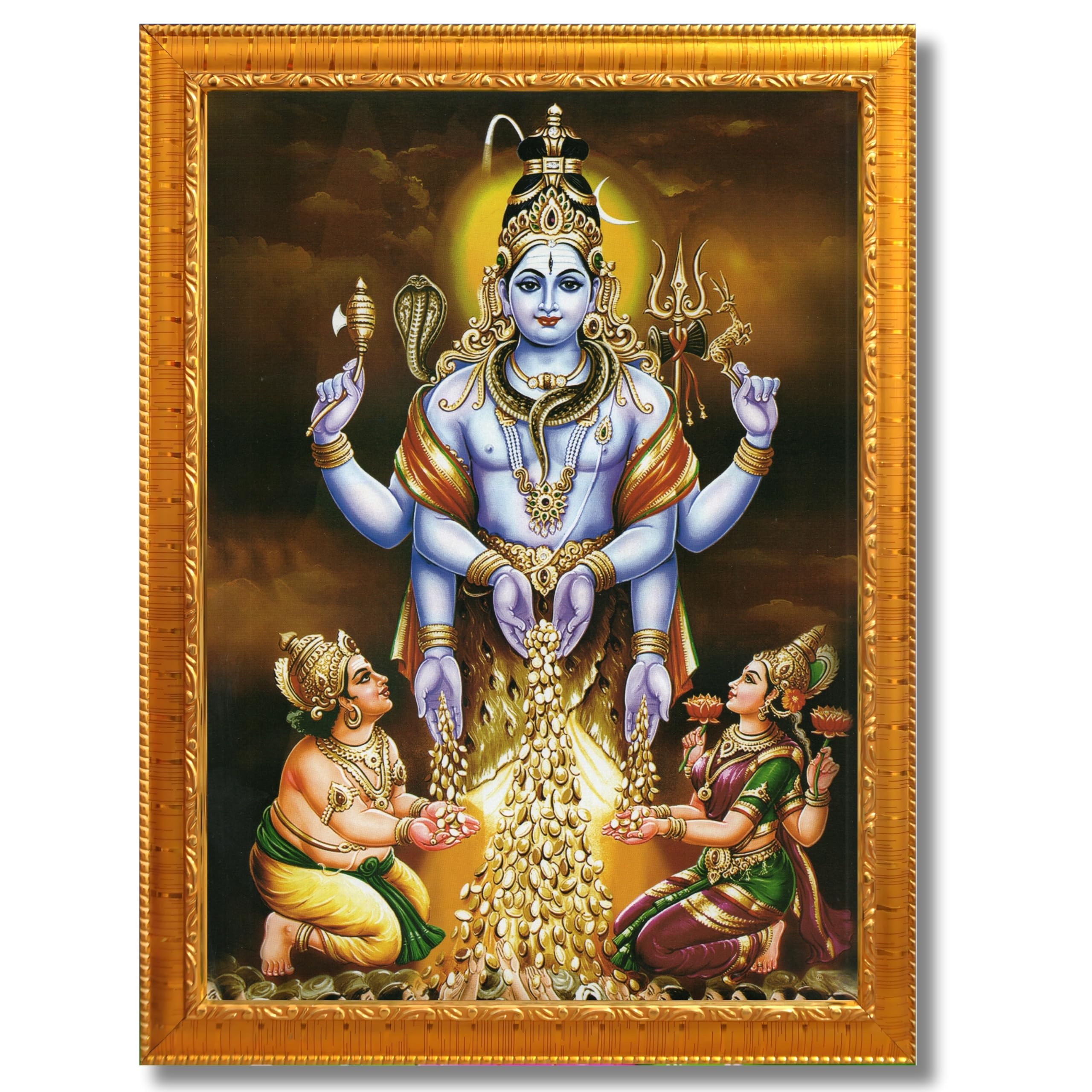 CRAFT QUEST Swarnakarshana Bhairava Swamy With Lakshmi Devi and Kuber Bhagwan Wall Photo Frame | South God Frame for Home, Office, Temple & Gifting