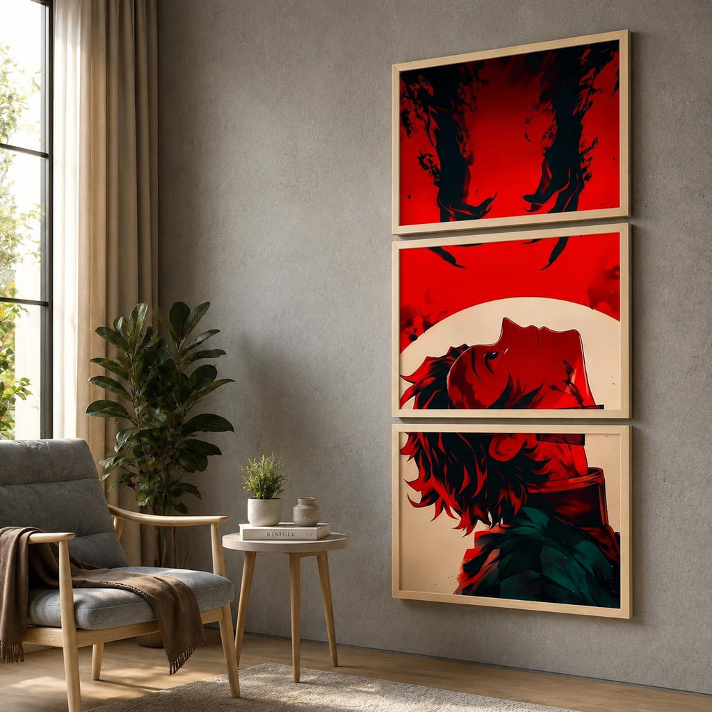 VENUXE ARTS Set Of 3 Anime Characters Wall Framed |Anime Characters Framed Poster for Living Room Bedroom Gaming Room Studio Wall Decor