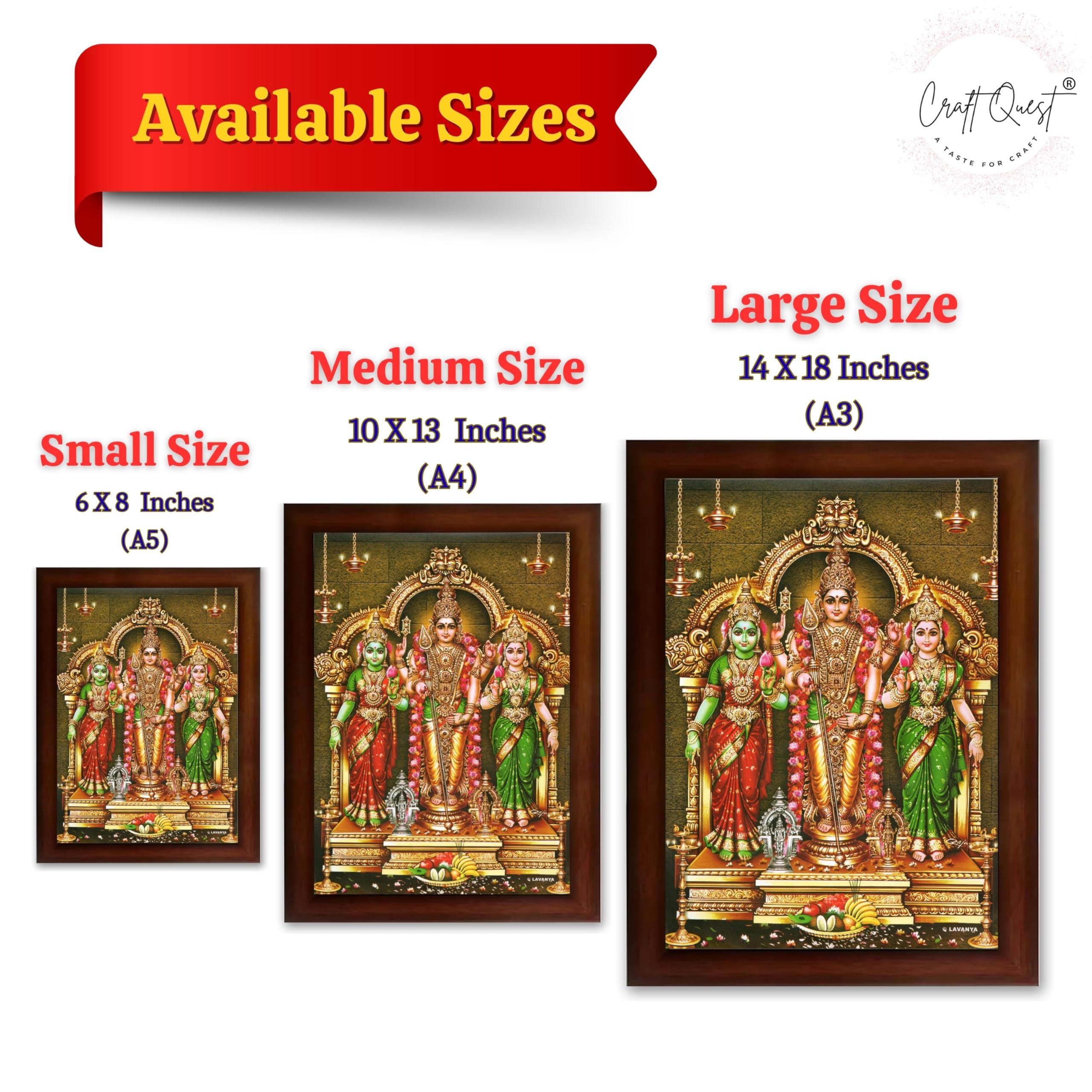CRAFT QUEST Lord Murugan Valli Deivanai Subramanya Swamy Wall Painting Photo Framed | South God Picture Frame for Home, Office, Temple & Gifting, Decor
