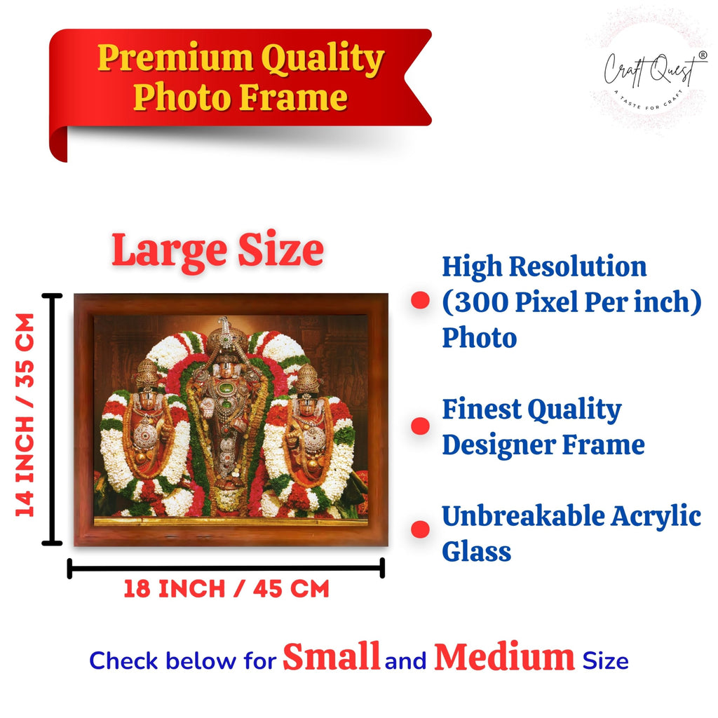 CRAFT QUEST Tirupati Balaji with Padmavati Photo Frame; sri; Venkateshwara; Wall Photo Frame | South God Frame for Home, Office, Temple & Gifting