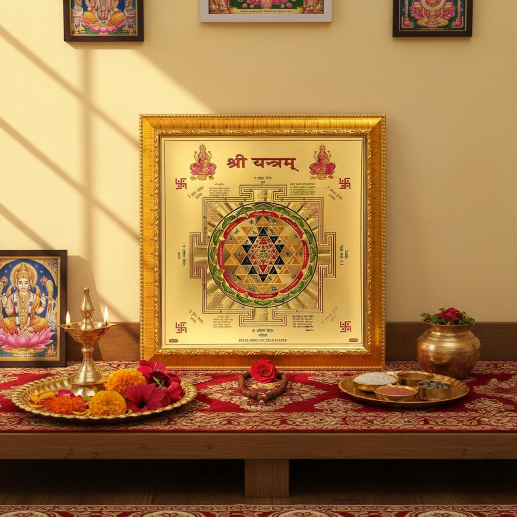 CRAFT QUEST Shree Yantra sri shri Yantra Gold Plated Framed