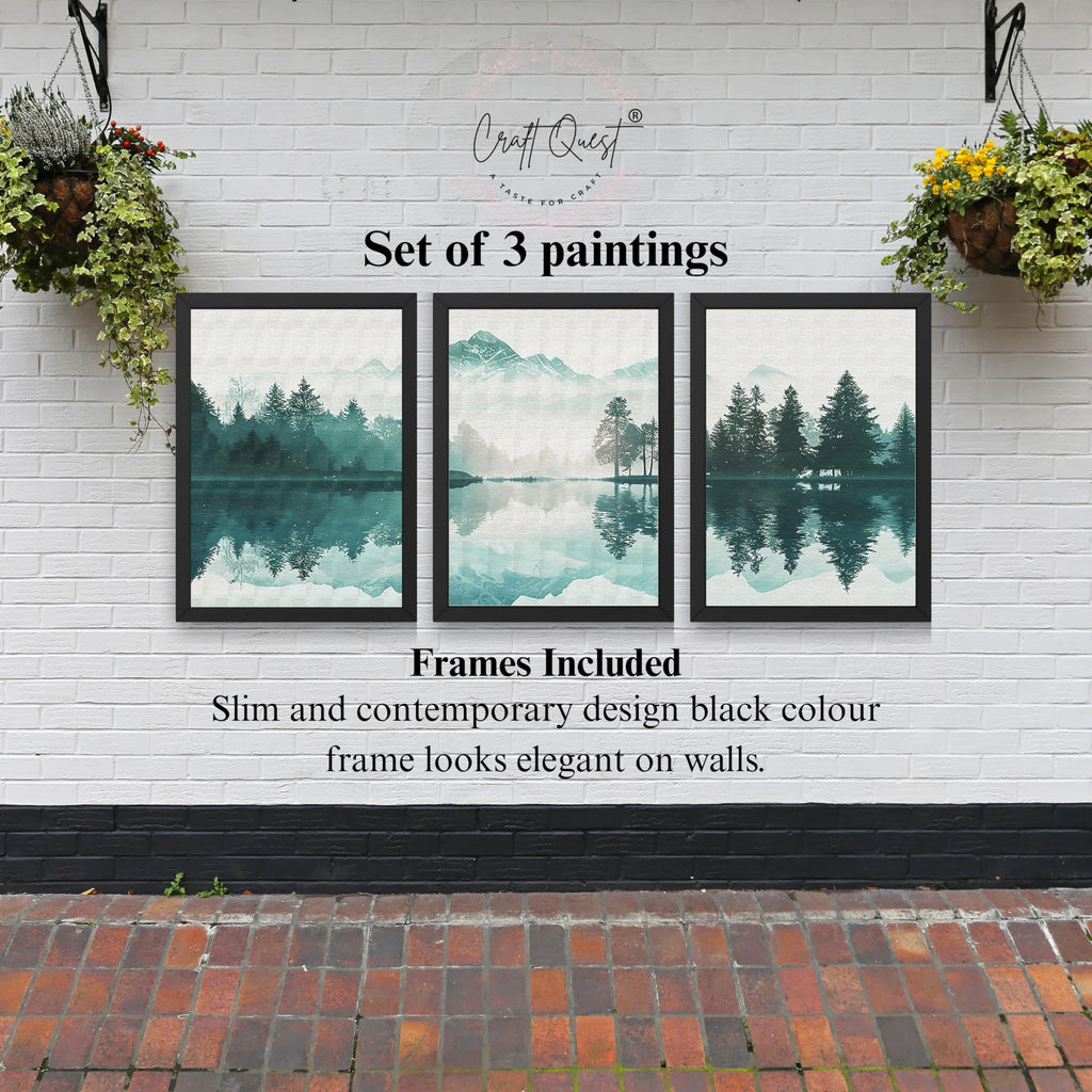 CRAFT QUEST Nature Inspired Series Paintings With Trees & Mountains Wall Art | Set of 3 Frames for Home Decoration | Ideal for Living Room, Bedroom & Offices