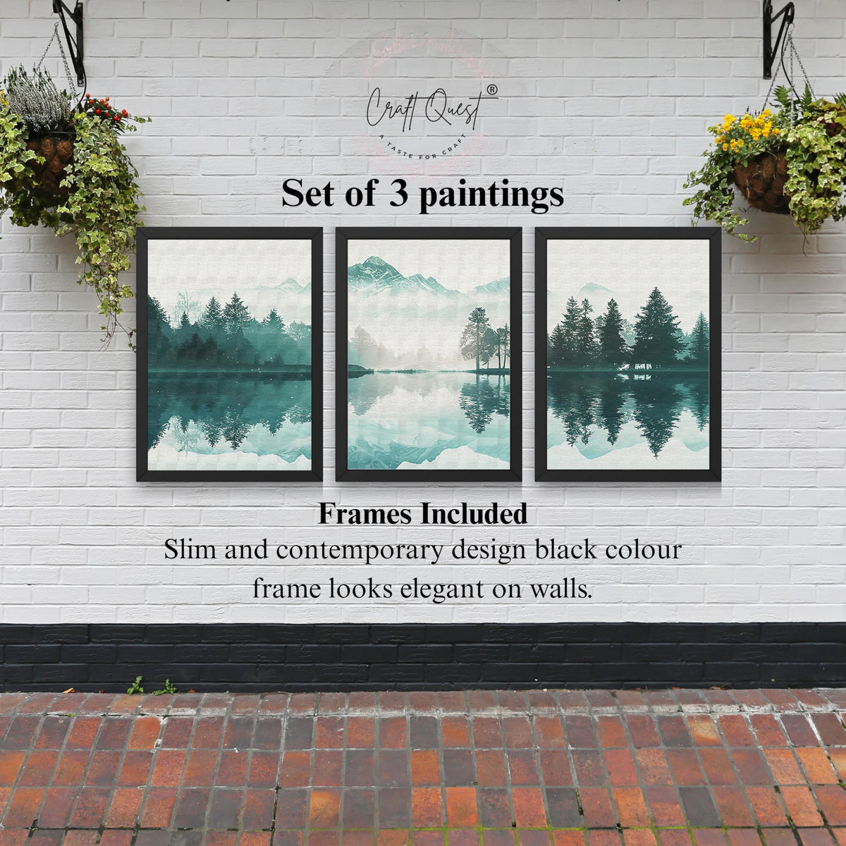 CRAFT QUEST Nature Inspired Series Paintings With Trees & Mountains Wall Art | Set of 3 Frames for Home Decoration | Ideal for Living Room, Bedroom & Offices
