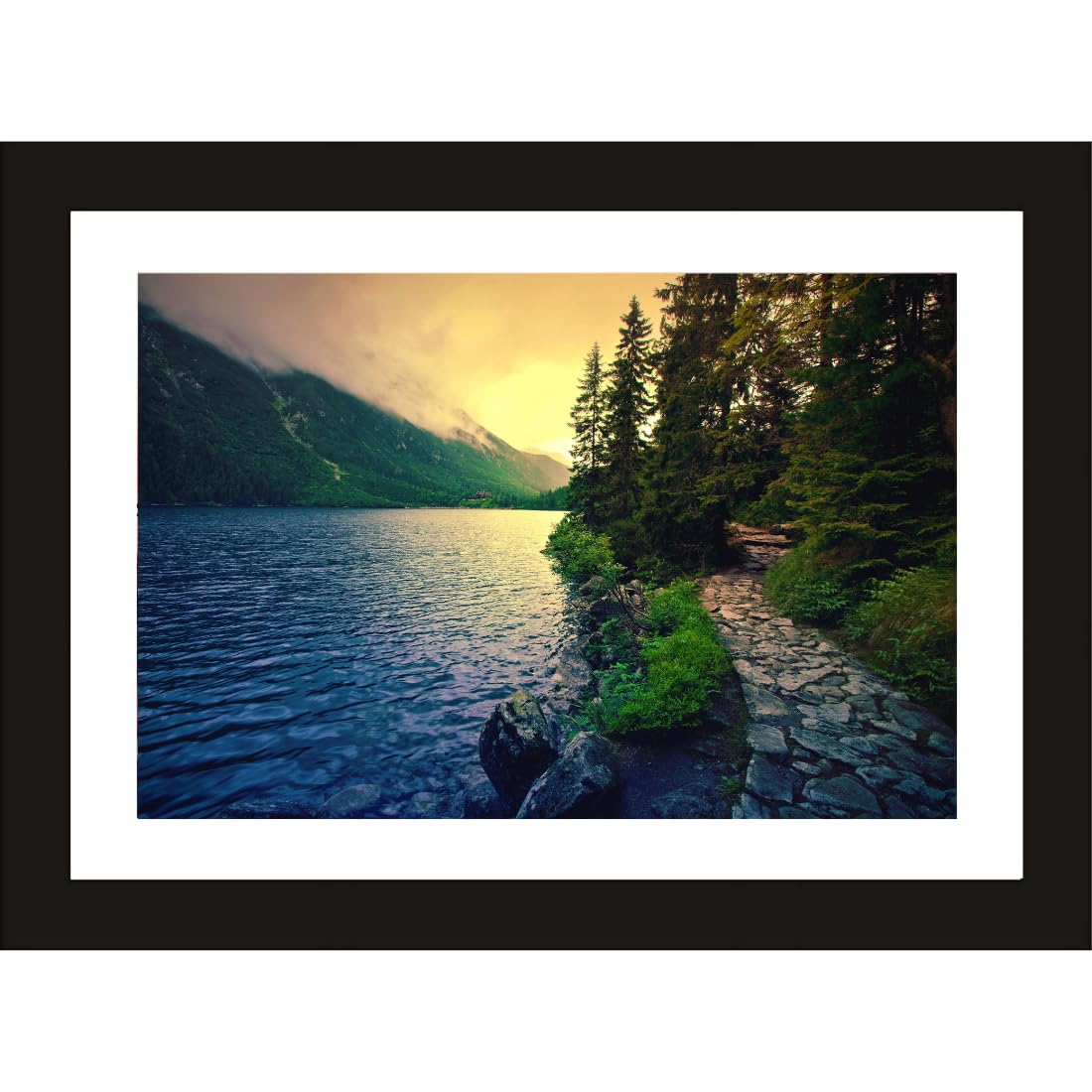 CRAFT QUEST Abstract Modern Pachyart Art Painting Poster Frame for Home & Office Wall Decoration - Portrait, Wall Display (Black, 14x10 Inch Frame with Art Print) (Tropical Reverie)